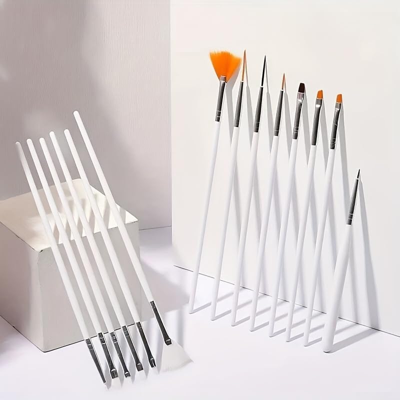 THINDZ COSMETICS 15-Piece Acrylic Nail Art Brush Set - Professional Nail Design Painting Tools with White Polish Brushes for Salon & Home Manicures | Perfect for DIY Nail Art, Gel Polish Application & Acrylic Nail Extensions