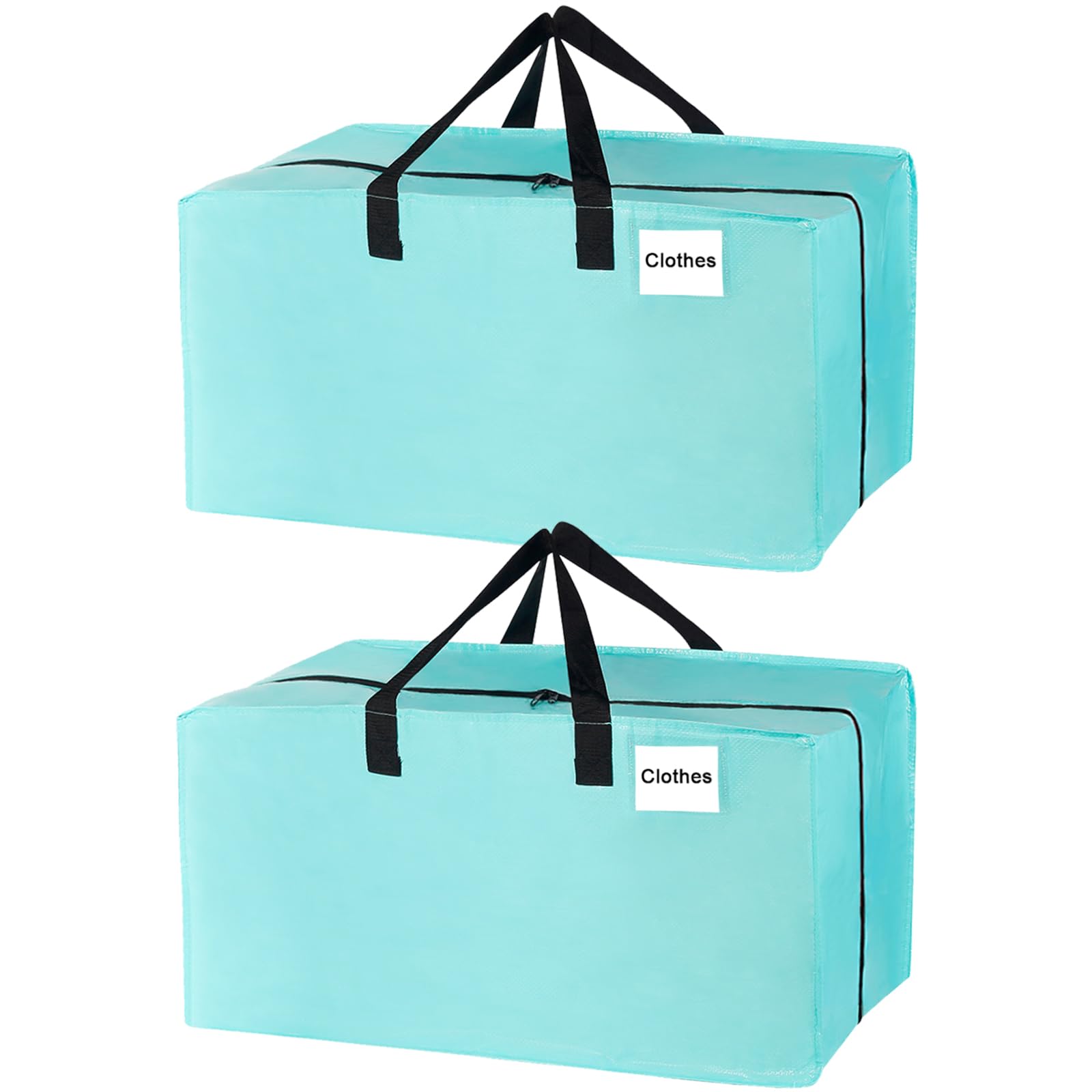 Extra Large Heavy Duty Moving Bags with Zipper & Backpack Straps - 2 Pack Durable Storage Totes for Clothes, College Moving Supplies & Packing - Perfect for Dorm, Travel & Home Organization (Ice Blue)