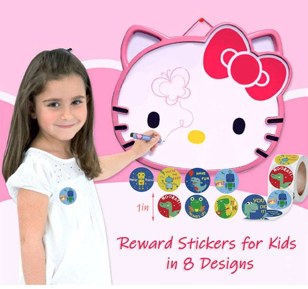 Robot & Dinosaur Reward Stickers for Kids Ages 4-8 - 500 Count Roll with 8 Fun Designs (1 Inch) - Teacher Classroom Supplies, Potty Training & Motivational Stickers for Toddlers - Perfect for School Rewards, Behavior Charts & Kids' Activities