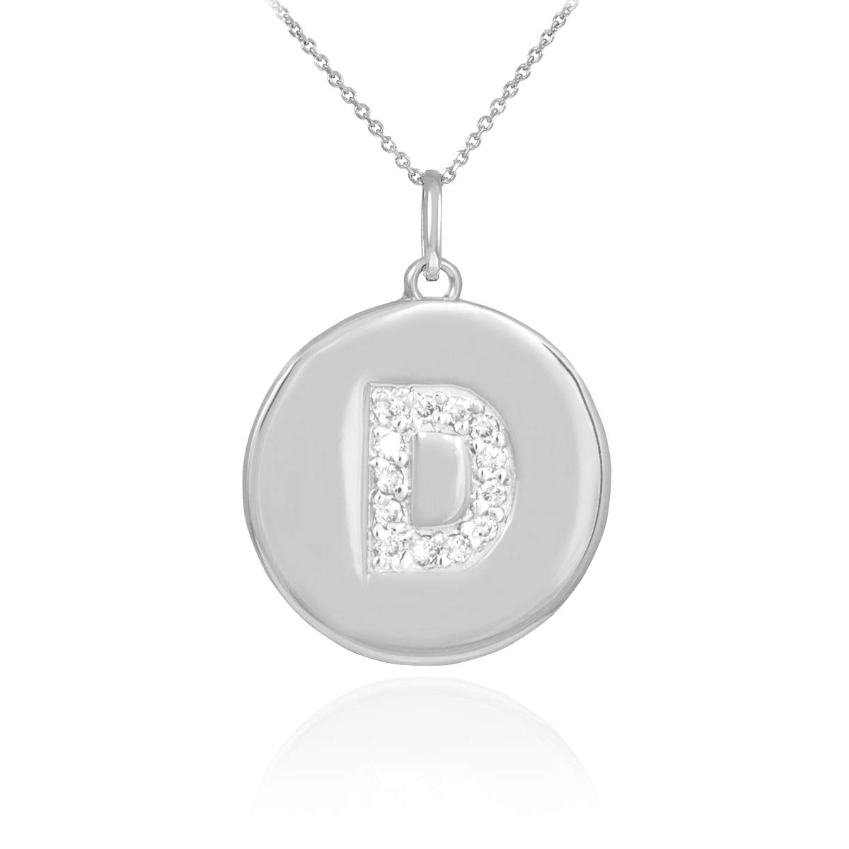 10K White Gold Diamond Initial Pendant Necklace - Personalized A-Z Letter Disc for Women, Elegant Gift for Birthday, Anniversary & Special Occasions