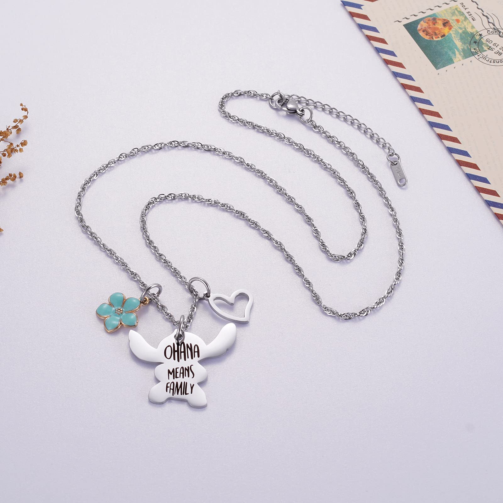Ohana Means Family Necklace - Disney Stitch Inspired Jewelry Gift for Women & Girls - Perfect for Birthday, Christmas & Cosplay Accessories