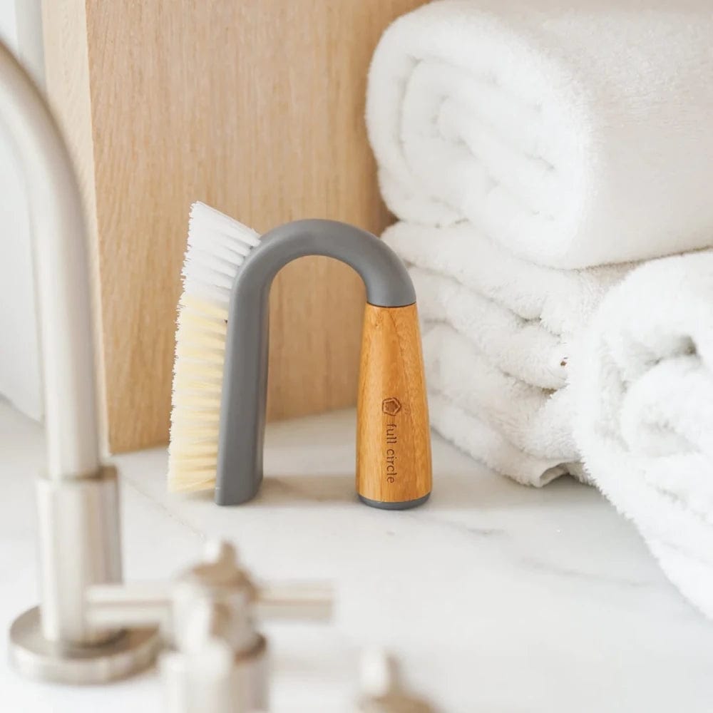 Full Circle Grunge Buster Grout & Tile Cleaning Brush - Heavy Duty Scrubber for Bathroom, Kitchen & Shower Tiles - Grey