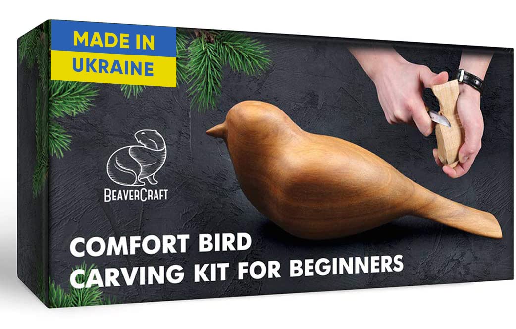 BeaverCraft Wood Carving Kit - Complete Starter Whittling Knife Set for Beginners Adults & Teens with Comfort Bird DIY Project Book - Learn Woodworking Skills | Perfect for Relaxation, Stress Relief & Creative Hobby
