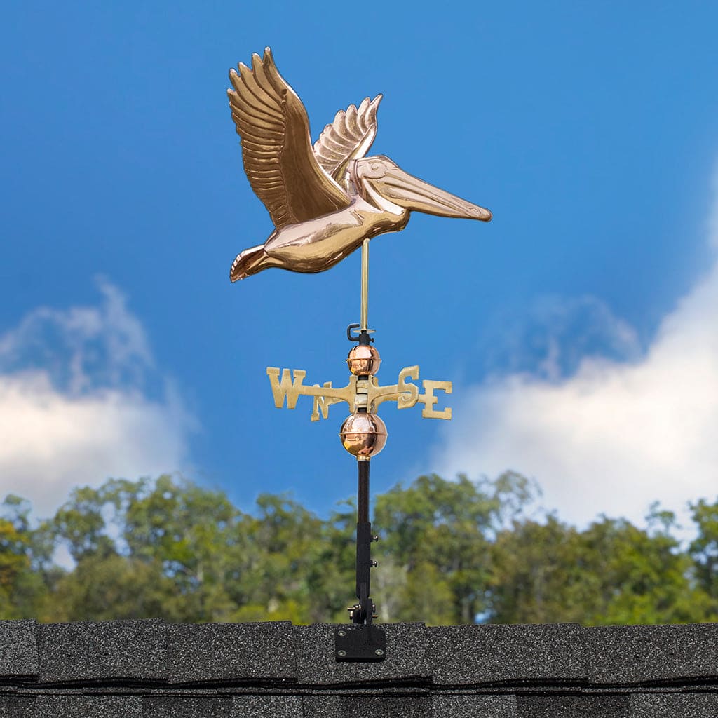 Handcrafted Pure Copper Pelican Weathervane by Good Directions - Coastal & Garden Decoration for Outdoor Patio, Yard, and Roof Top