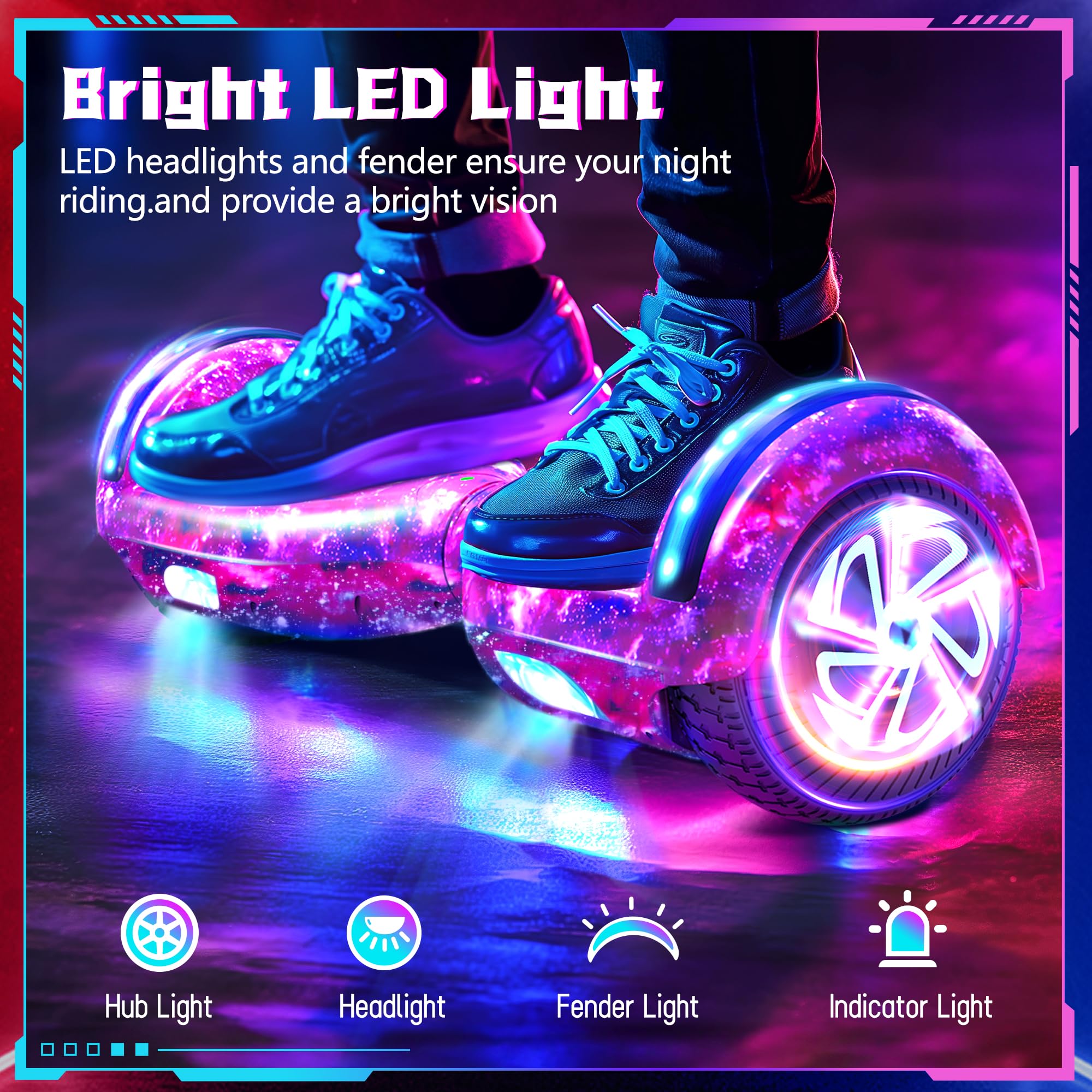 SISIGAD Hoverboard for Kids Ages 6-12 - Bluetooth Speaker & 6.5