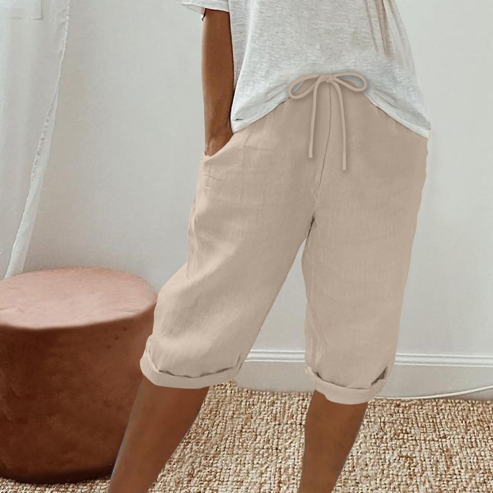 Women's Linen Shorts - Summer Cotton Capris with Elastic Waist | Beach & Lounge Wear