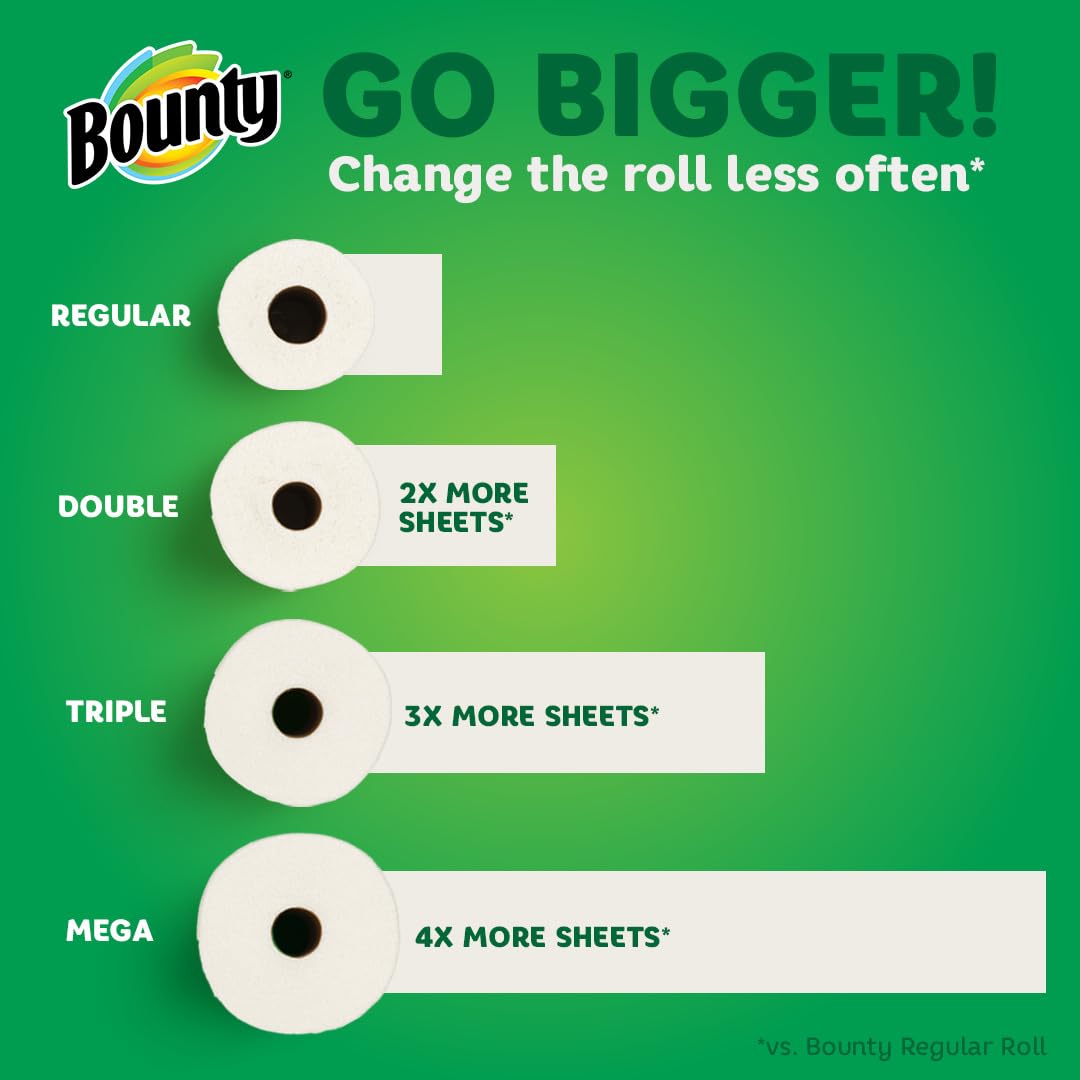 Bounty Full Sheet White Paper Towels, 2 Triple Rolls (Equals 6 Regular Rolls) - Super Absorbent & Strong for Kitchen, Cleaning & Household Use