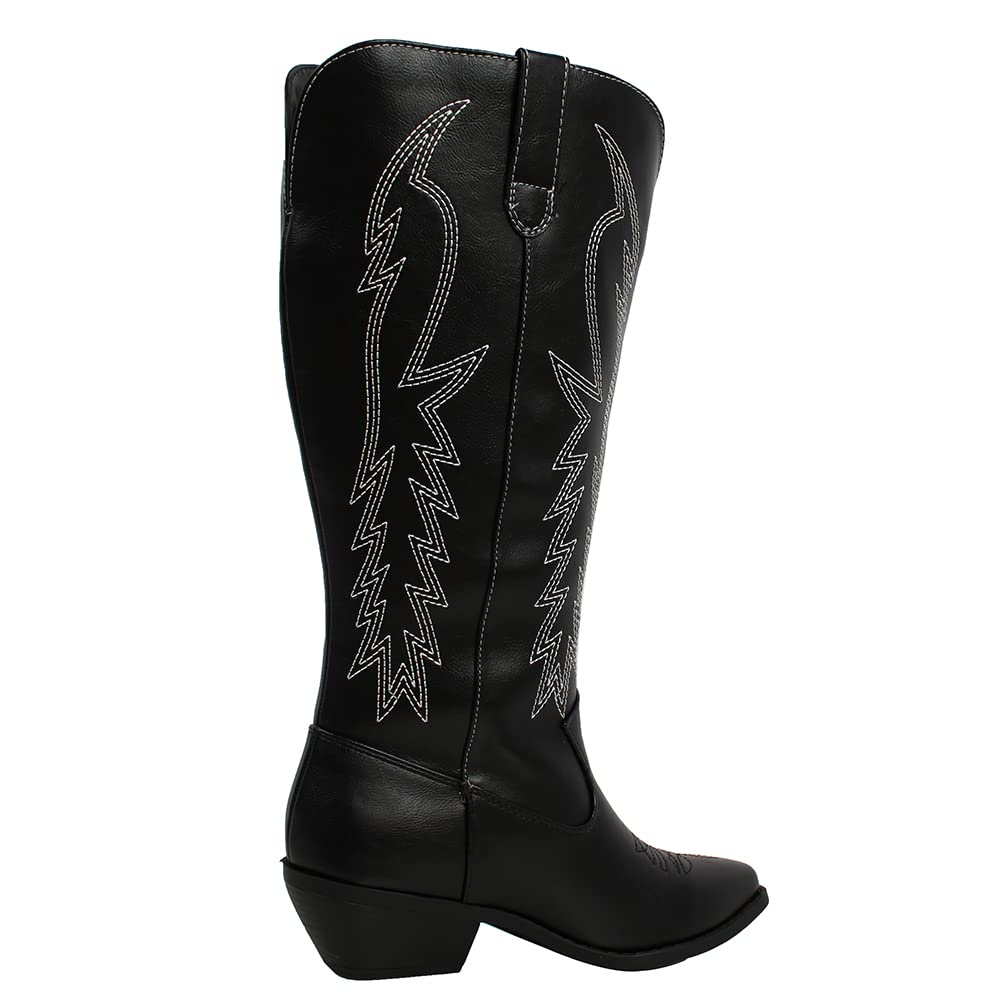 Women's Faux Leather Cowboy Boots Knee High with Stitching - Western Style Riding Boots for Country, Rodeo & Fashion Outfits
