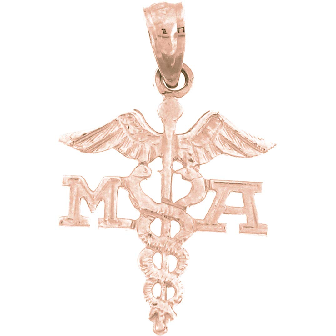 14K Solid Rose Gold Medical Assistant Pendant Necklace - 24mm Charm for Nurses & Healthcare Professionals - Perfect Gift for Graduation, Appreciation or Daily Wear