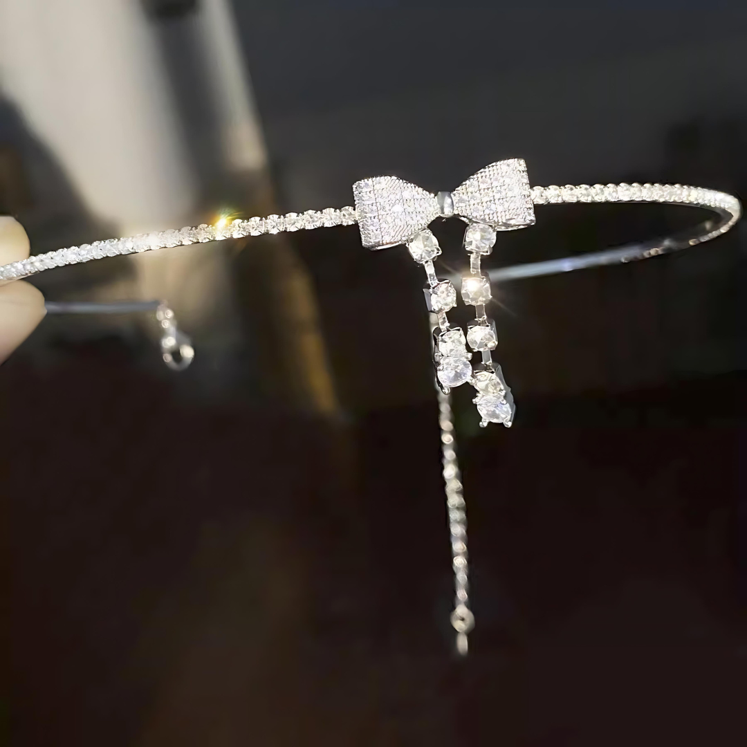 Elegant Feminine Ribbon Bowknot Tassel Choker Necklace for Women | HN2968 | Perfect for Parties, Weddings, and Special Occasions