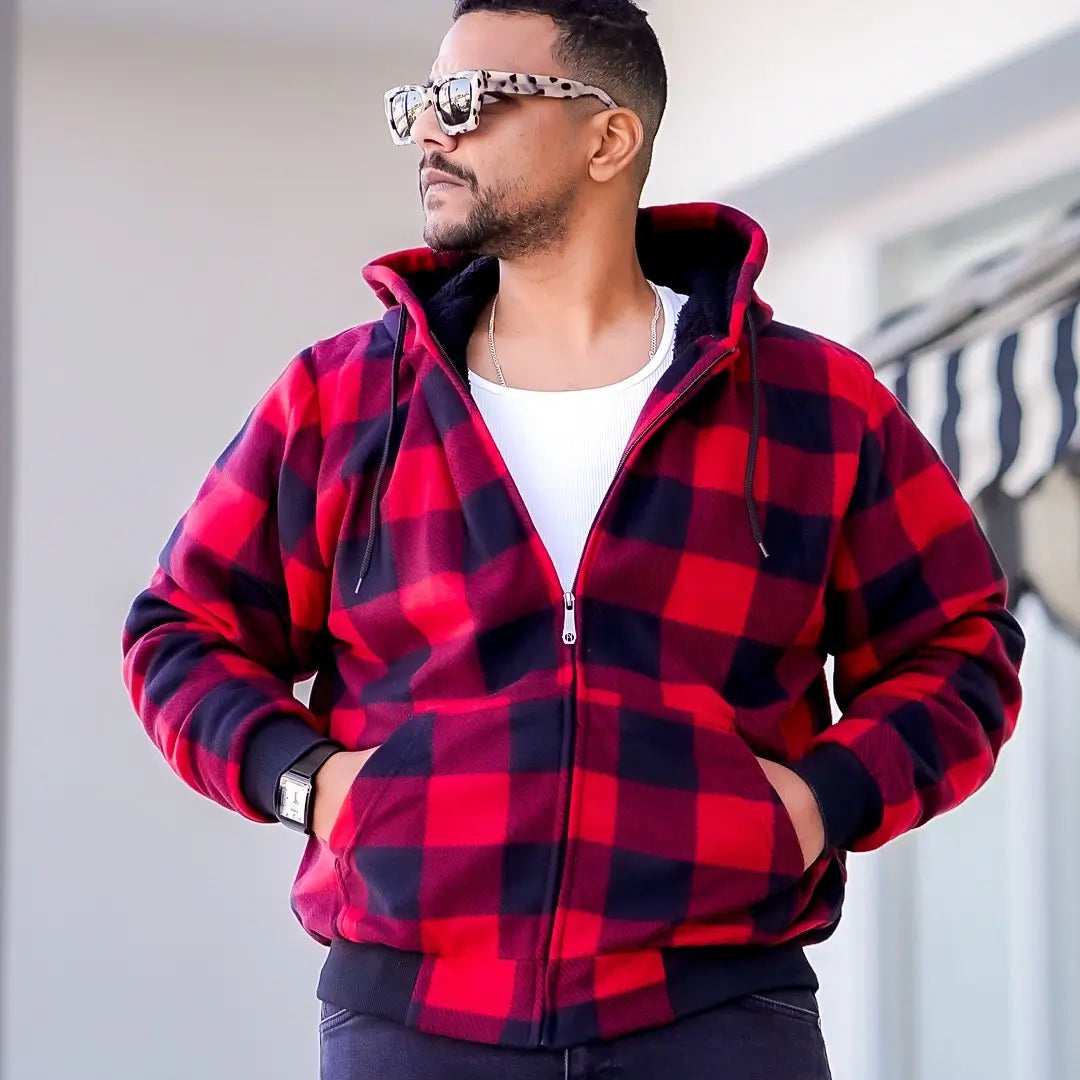Men's Plaid Sherpa Lined Sweatshirt - Warm Flannel Shirt Jacket for Winter, Cozy Fleece-Lined Pullover for Outdoor Activities & Casual Wear