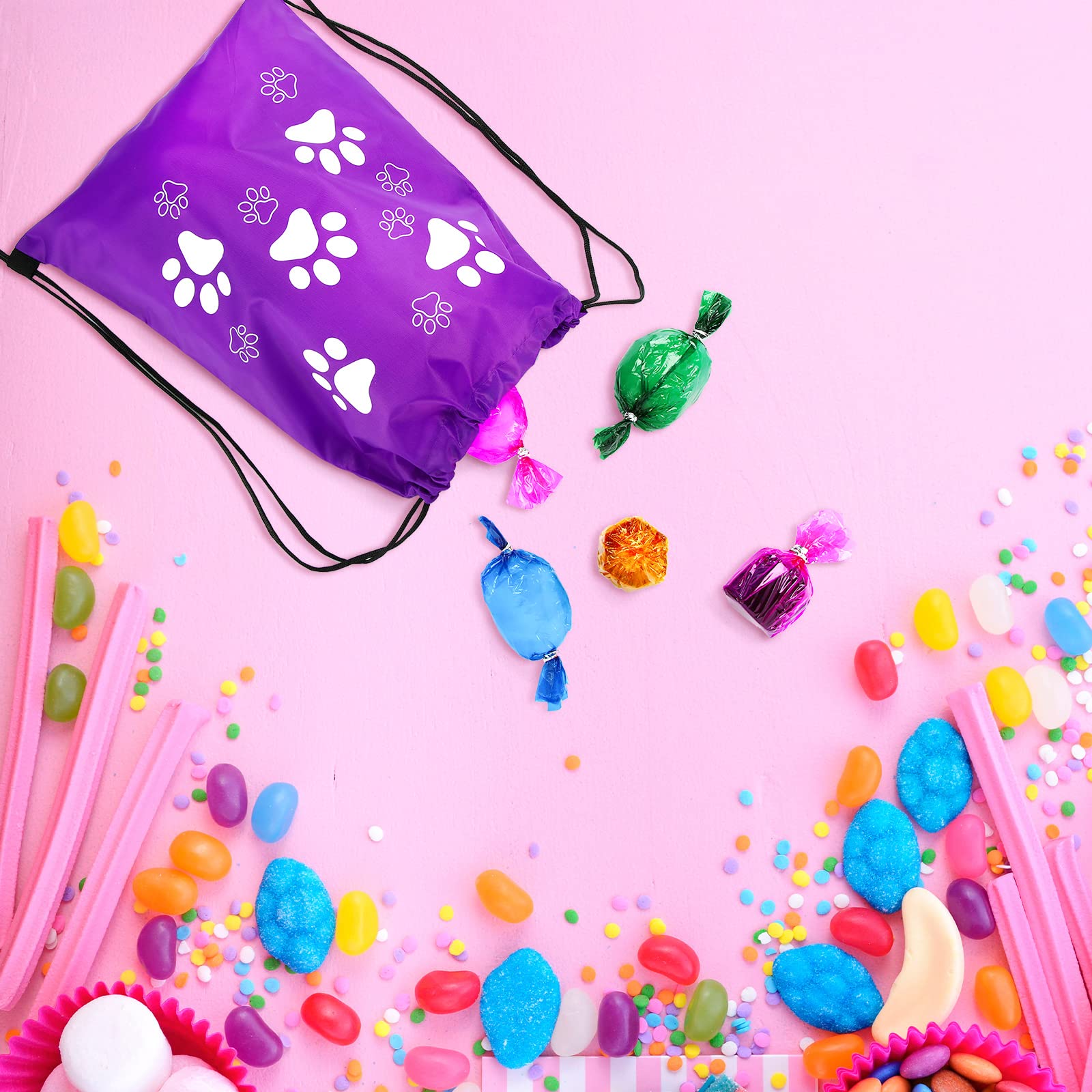 16 Pcs Large Paw Print Drawstring Backpack - Reusable Puppy Gift Bags for Party Favors & Travel