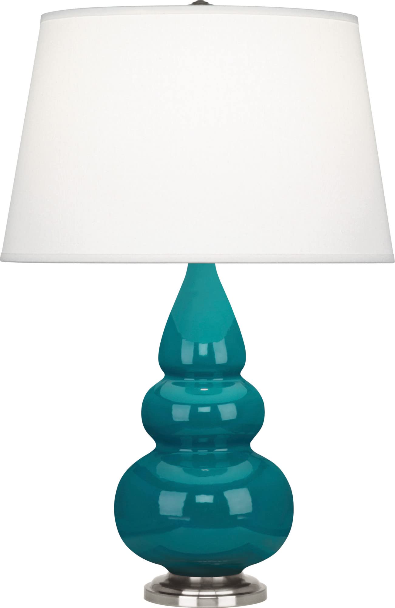 293X Elegant Peacock Glazed Ceramic Table Lamps with Pearl Dupioni Fabric Shades in Antique Silver Finish - Perfect for Living Room, Bedroom & Office Decor