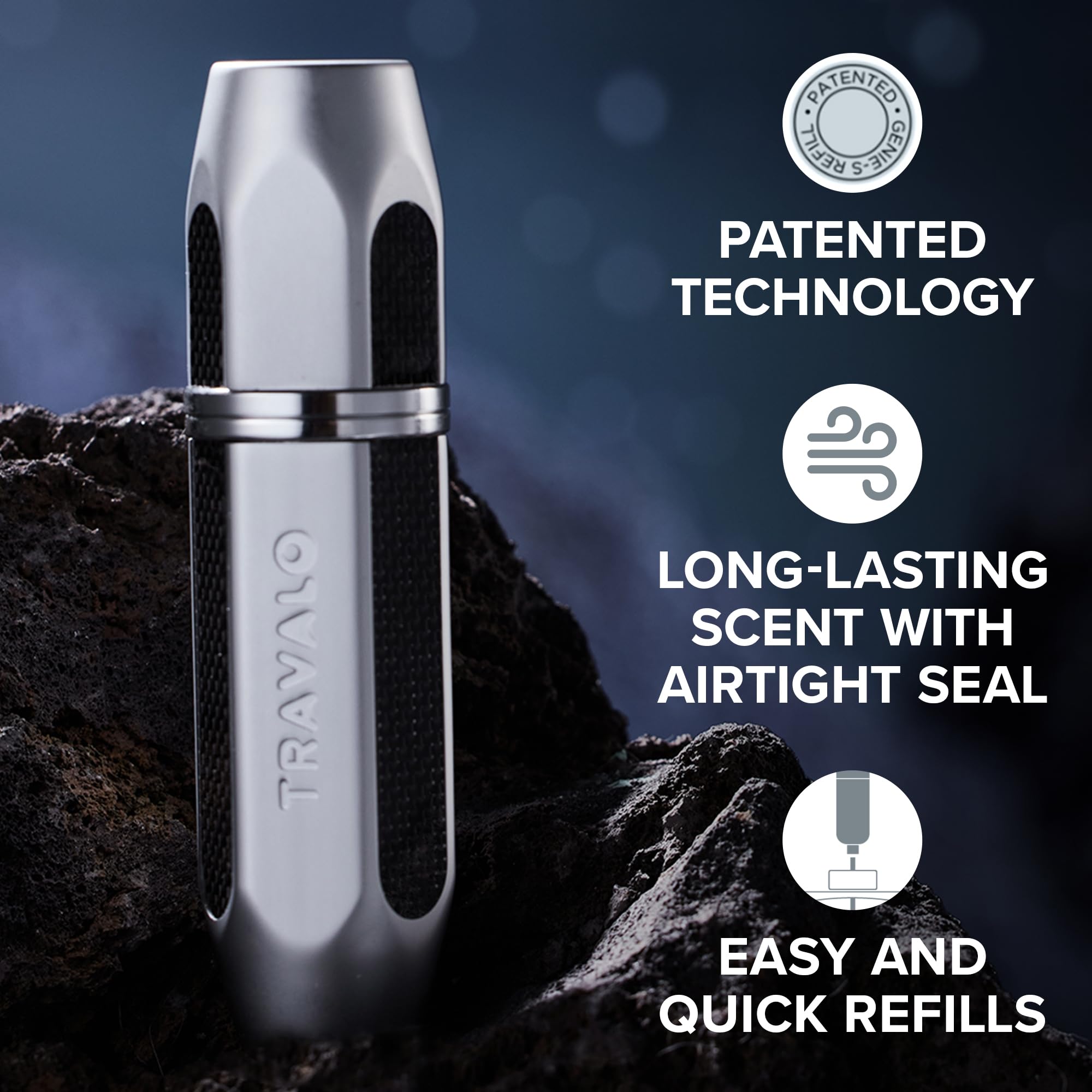 TSA Approved Travalo Vector Perfume Atomizer Bundle - Refillable Mini Sprayer for Cologne & Aftershave | Lightweight Metal Case in Silver, Blue, Black (3 Pack, 0.17oz) - Perfect for Travel, Gym & On-The-Go Fragrance Touch-Ups