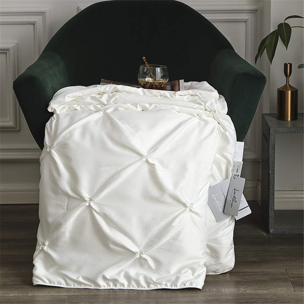 MLAH Pinch Pleated Summer Quilt - Luxury Soft Lyocell Tencel Microfiber Comforter - Queen Size Cooling Bedding Set - Breathable Bedspread for Hot Sleepers - White - Perfect for Summer Nights & Guest Rooms