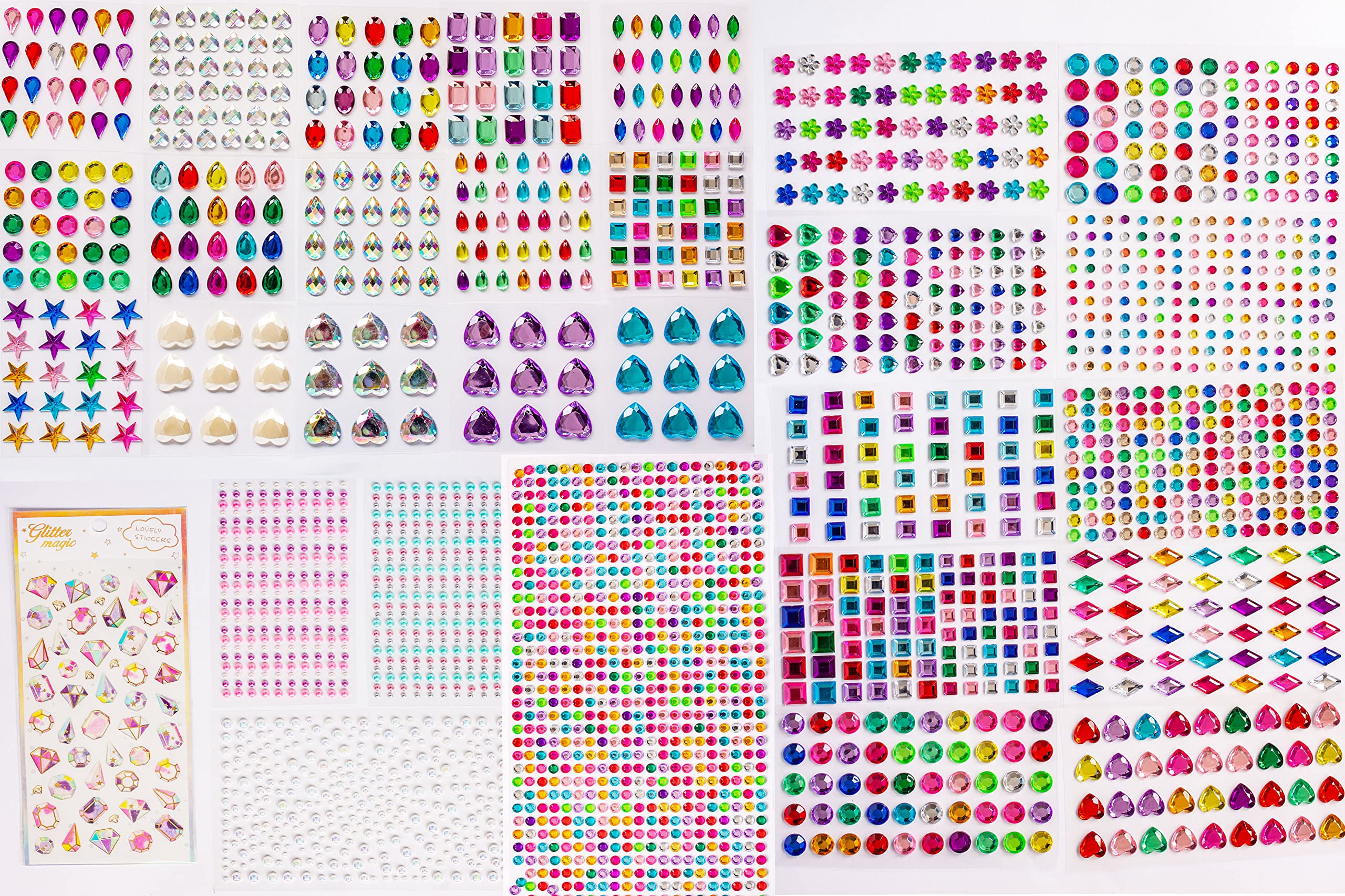 30 Sheets Self-Adhesive Rhinestone Stickers for Crafts - Assorted Colors & Sizes - DIY Gem Stickers for Scrapbooking, Nail Art, Phone Decoration & Home Decor