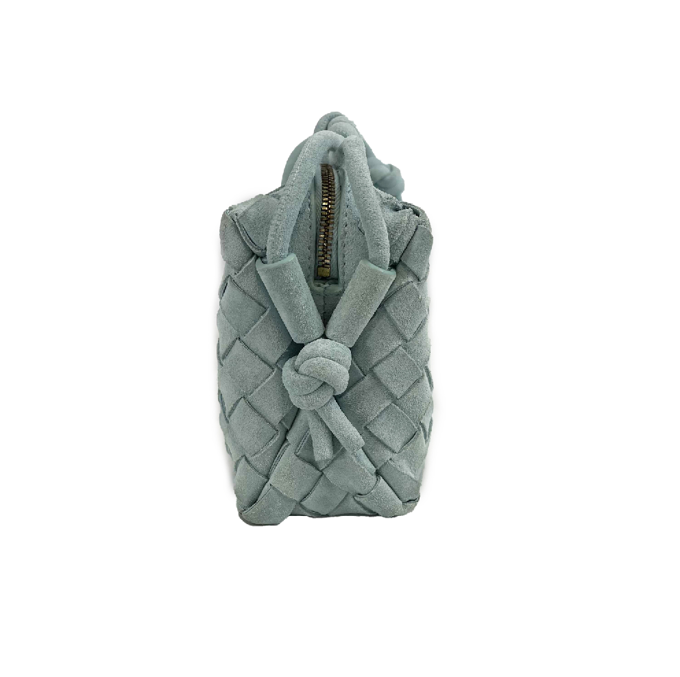 Bottega Veneta Loop Small Intrecciato Crossbody Bag in Washed Teal & Gold Leather - Stylish Shoulder Bag for Women, Perfect for Date Night, Shopping & Travel Accessories