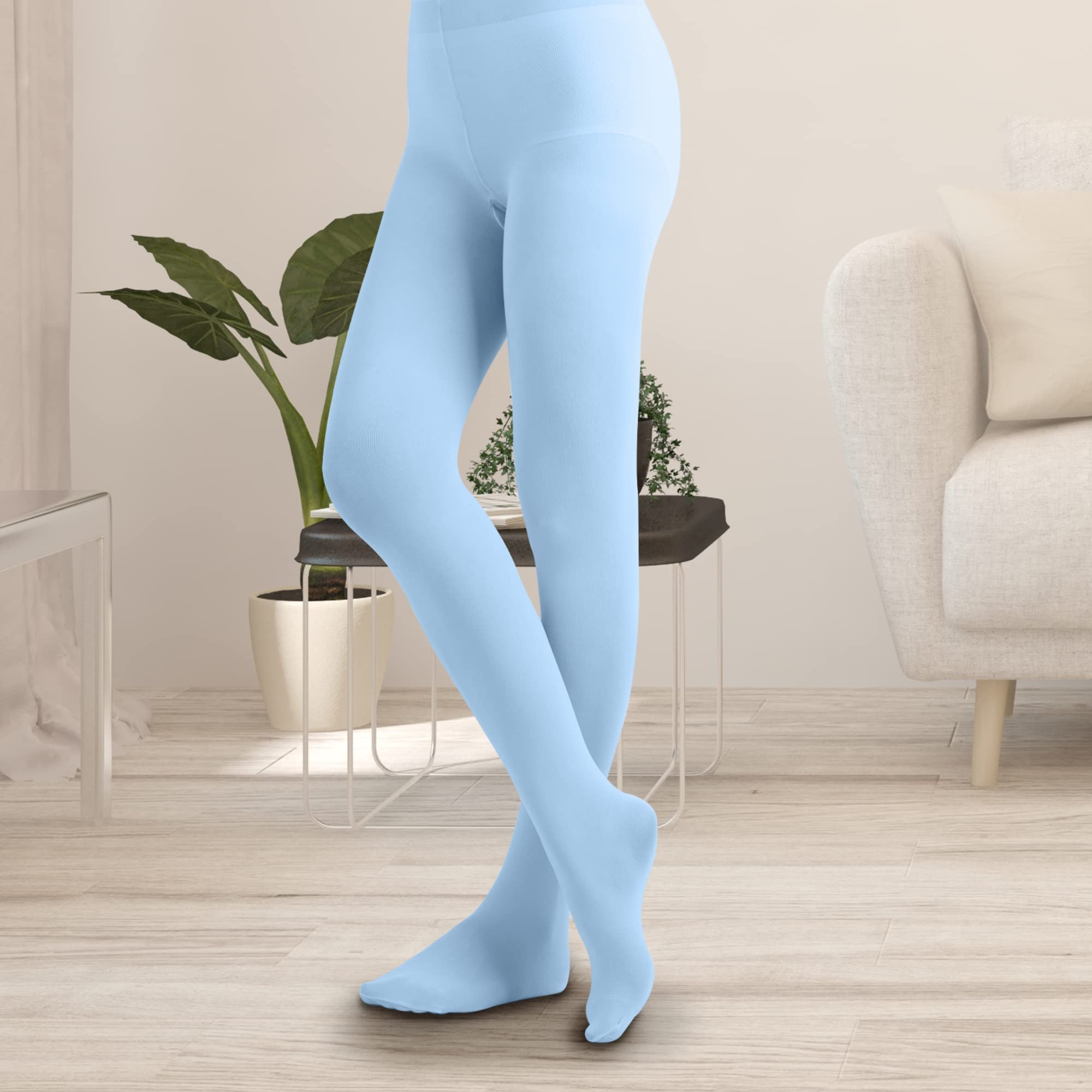 EMEM Women's Opaque Microfiber Footed Tights - Solid Color Leggings for Workout, Yoga & Everyday Wear
