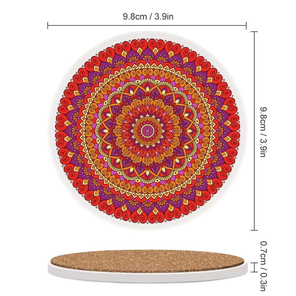 Absorbent Ceramic Coasters with Mandala Flower Pattern - Round Cork Base for Coffee & Glass Cups - Set of 1 - Perfect for Bar, Farmhouse & Home Decor - Protect Tables from Drink Stains