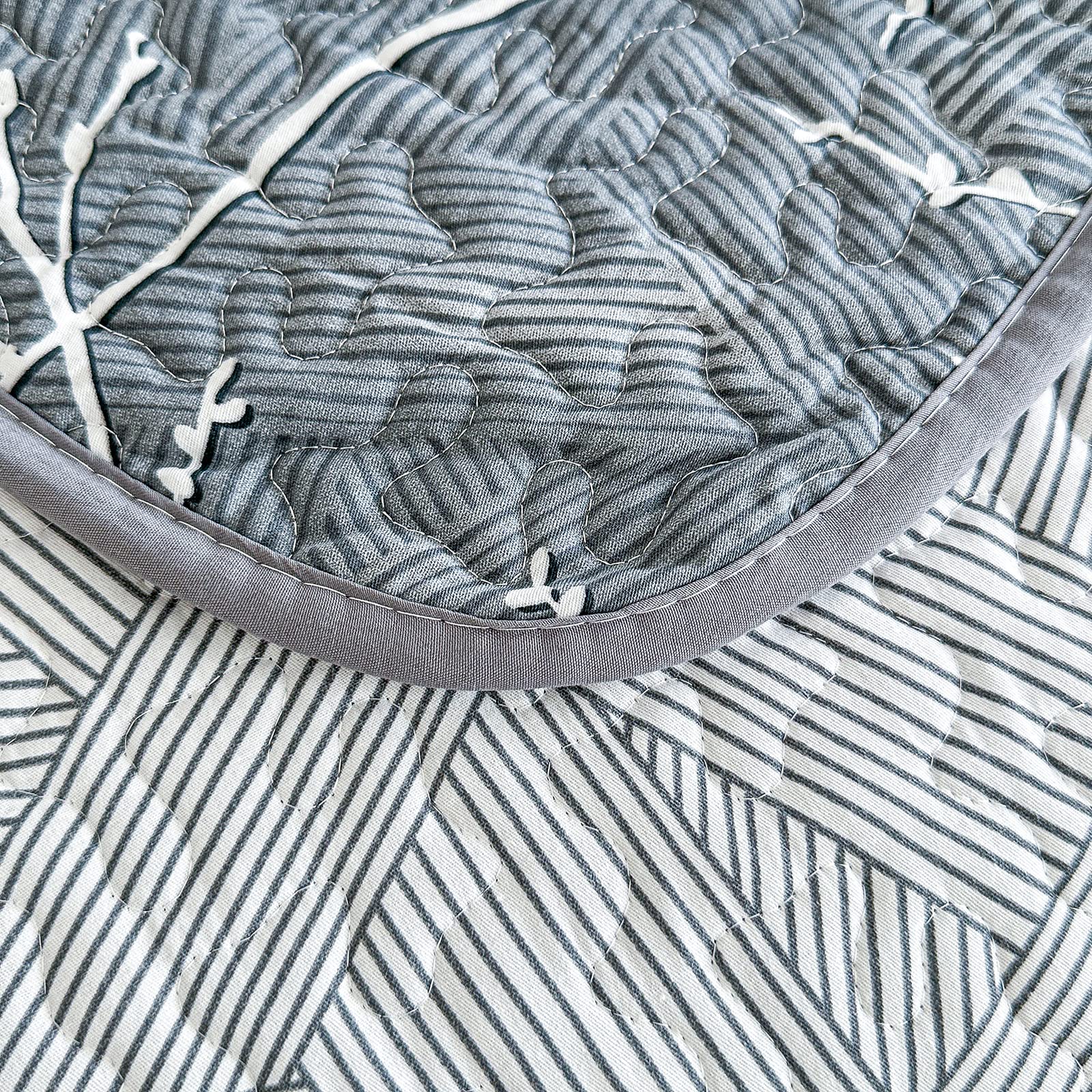 Soft Reversible 2-Piece Gray Cotton Quilt Set with White Branch Design - Twin Size Bedspread & 2 Pillow Shams | Cozy Bedroom Decor for Guest Rooms, Dorms & Modern Homes