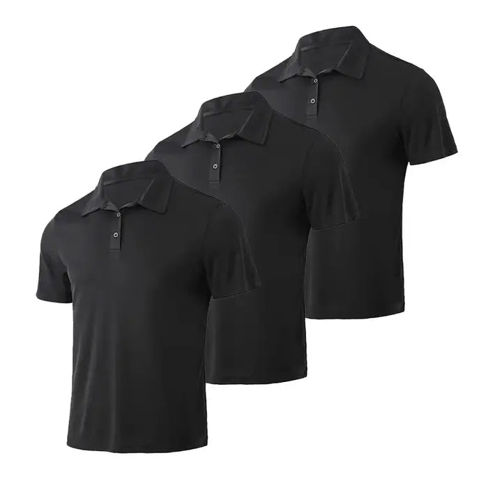 3 Pack Men's Breathable Moisture-Wicking Polo Shirts - Casual & Sporty Short Sleeve Tees for Golf, Work & Everyday Wear