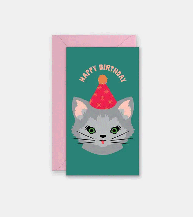 Rock Scissor Paper Kitty Cat Birthday Mini Greeting Card - Perfect for Cat Lovers' Birthday Celebrations & Party Invitations