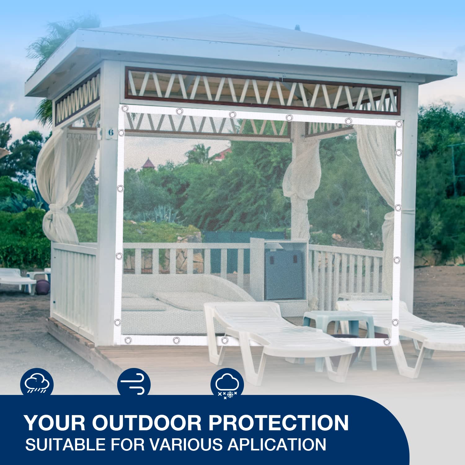 10' x 10' Clear Vinyl PVC Tarp - 15 Mil Waterproof & 100% Transparent Plastic Sheeting - Heavy Duty Tarpaulin Cover for Garden, Patio, Window, Drop Cloth & Outdoor Protection