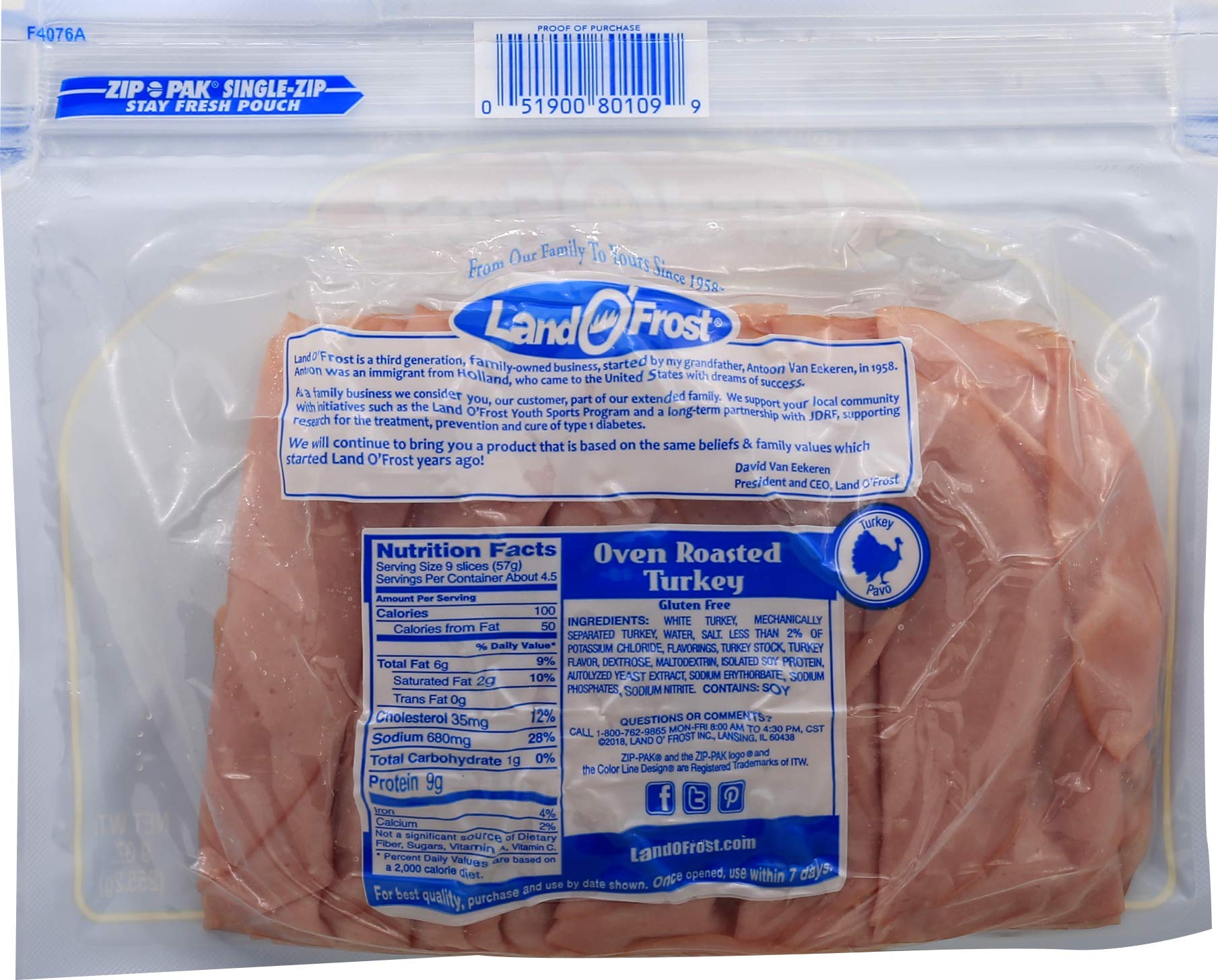 Land O'Frost Premium Oven Roasted Turkey Breast Slices - 9 oz Pack - Delicious Low Sodium Lunch Meat for Sandwiches, Wraps & Charcuterie Boards