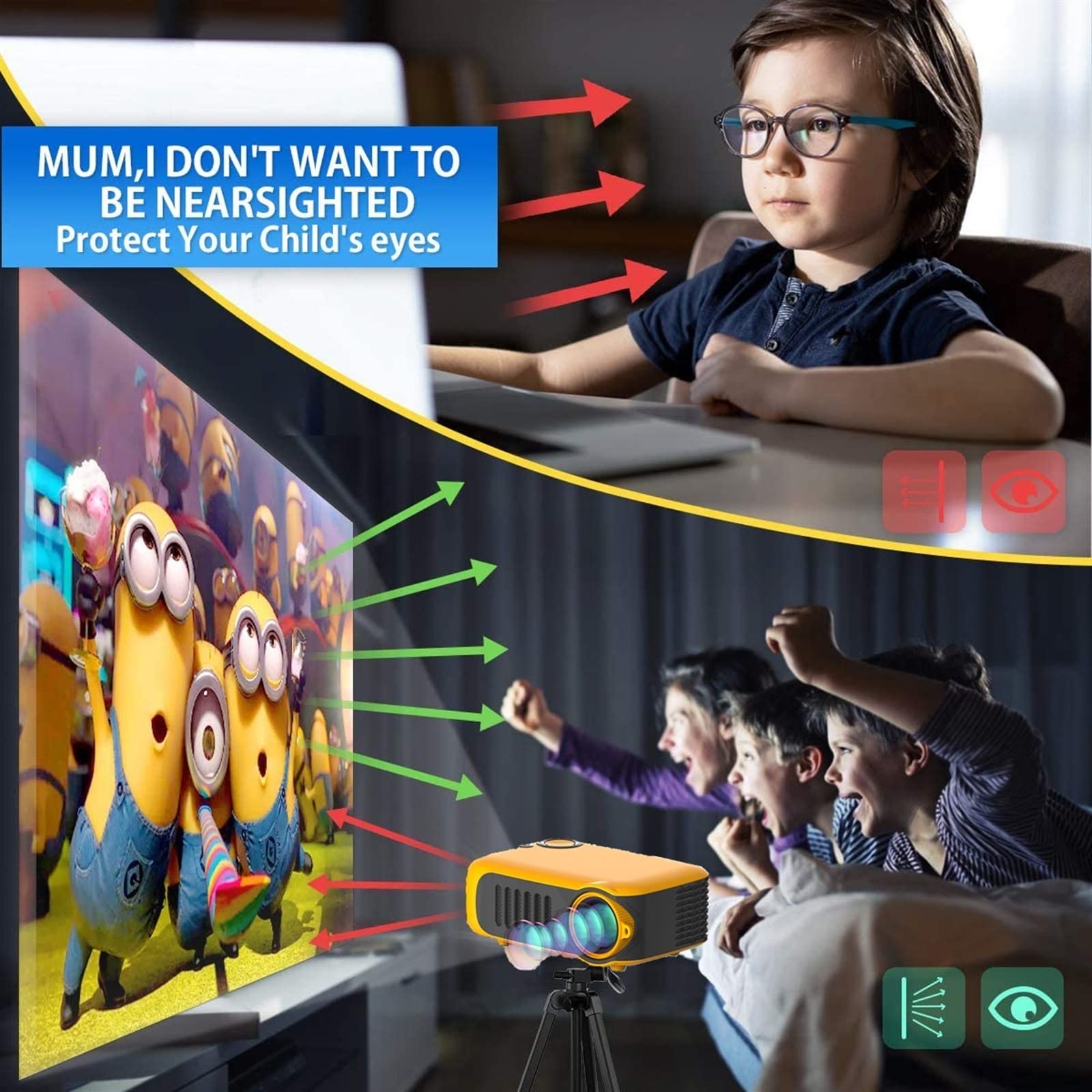 SVIO Mini Projector - Portable LED Video Beamer with Phone Sync, Airplay & Miracast Support | Compatible with TV Stick, Roku, Anycast | Home Theater, Outdoor Movie Nights, Business Presentations (White, UK Plug)