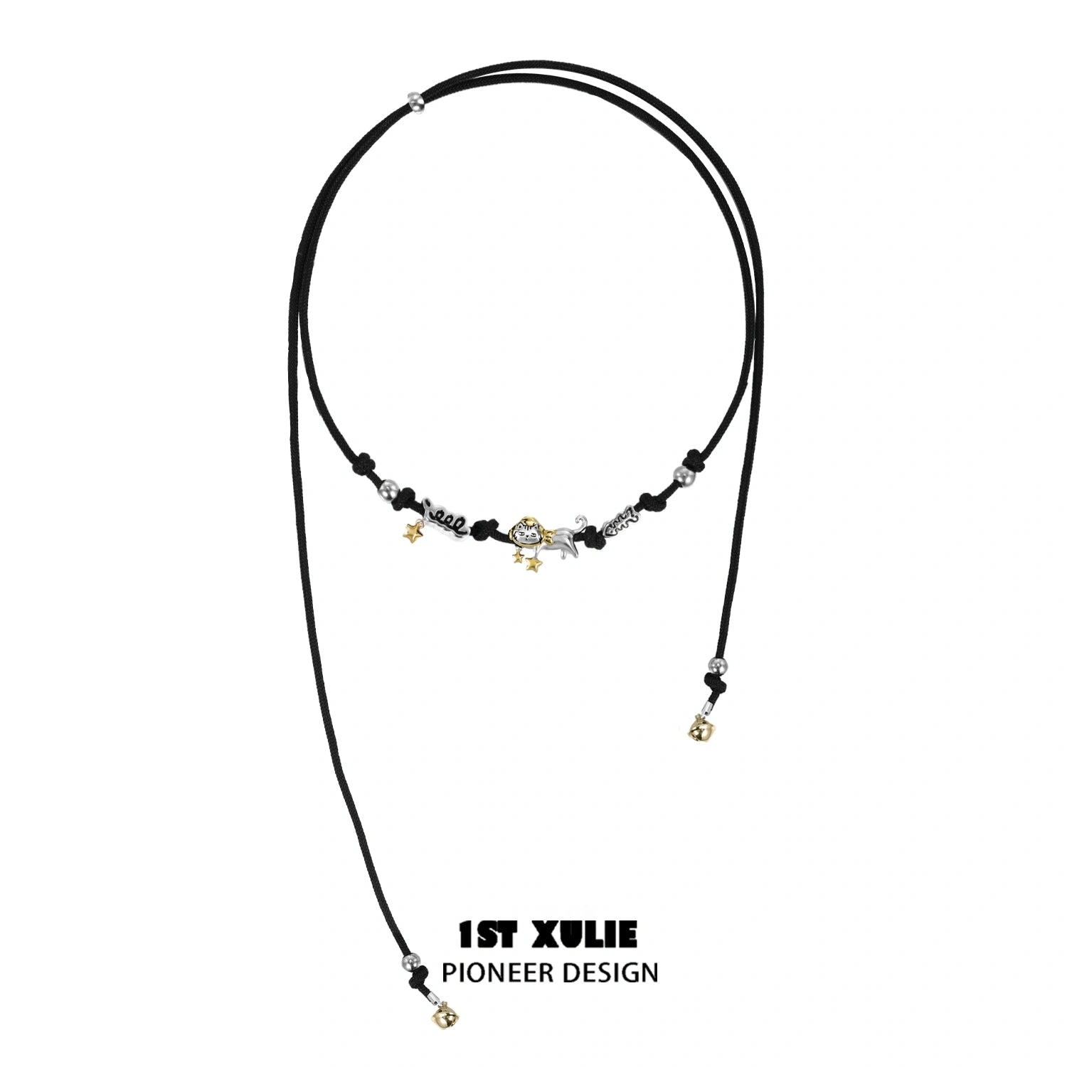 Graffiti Kitten Lazy Cat 18K Gold Plated Leather & Nylon Choker Necklace for Women - Trendy Gothic Punk Jewelry for Concerts, Parties & Everyday Wear