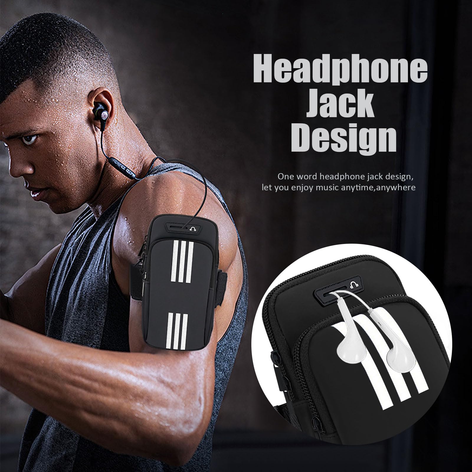 Running Armband Phone Holder for iPhone 16/15/14/13/12/11 Pro Max/Xs/XR/X/8/7 Plus/SE & Galaxy S25/S24/Ultra/Note - Adjustable Crossbody Pouch for Women Men Kids - Perfect for Jogging, Gym Workouts & Outdoor Activities (Black)
