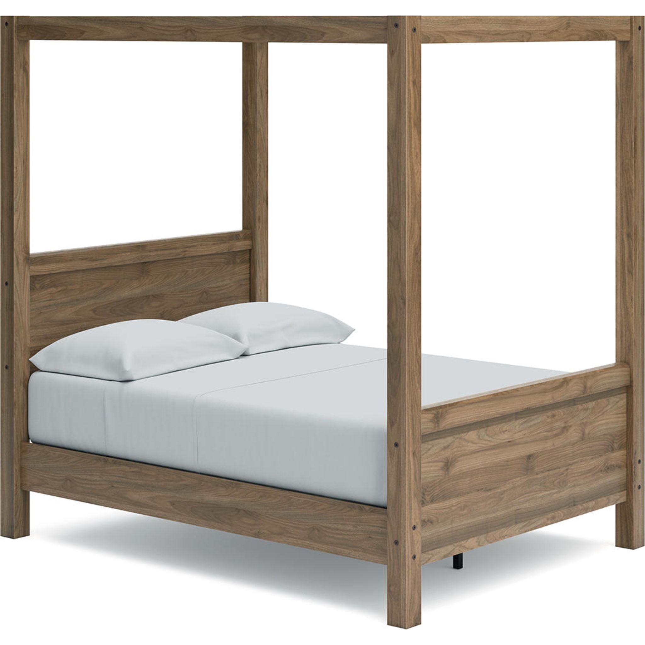 Aprilyn Full Canopy Bed Frame with Honey Finish - Elegant Queen Size Canopy Bed for Bedroom Decor, Romantic Master Suite & Guest Room Furniture