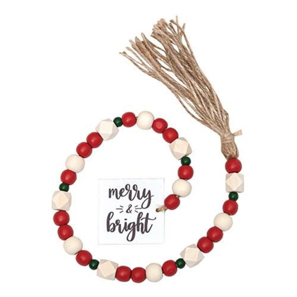 Merry & Bright Tassel Garland with Red & White Beads - Perfect for Christmas Tree Decorations, Holiday Parties & Festive Home Decor