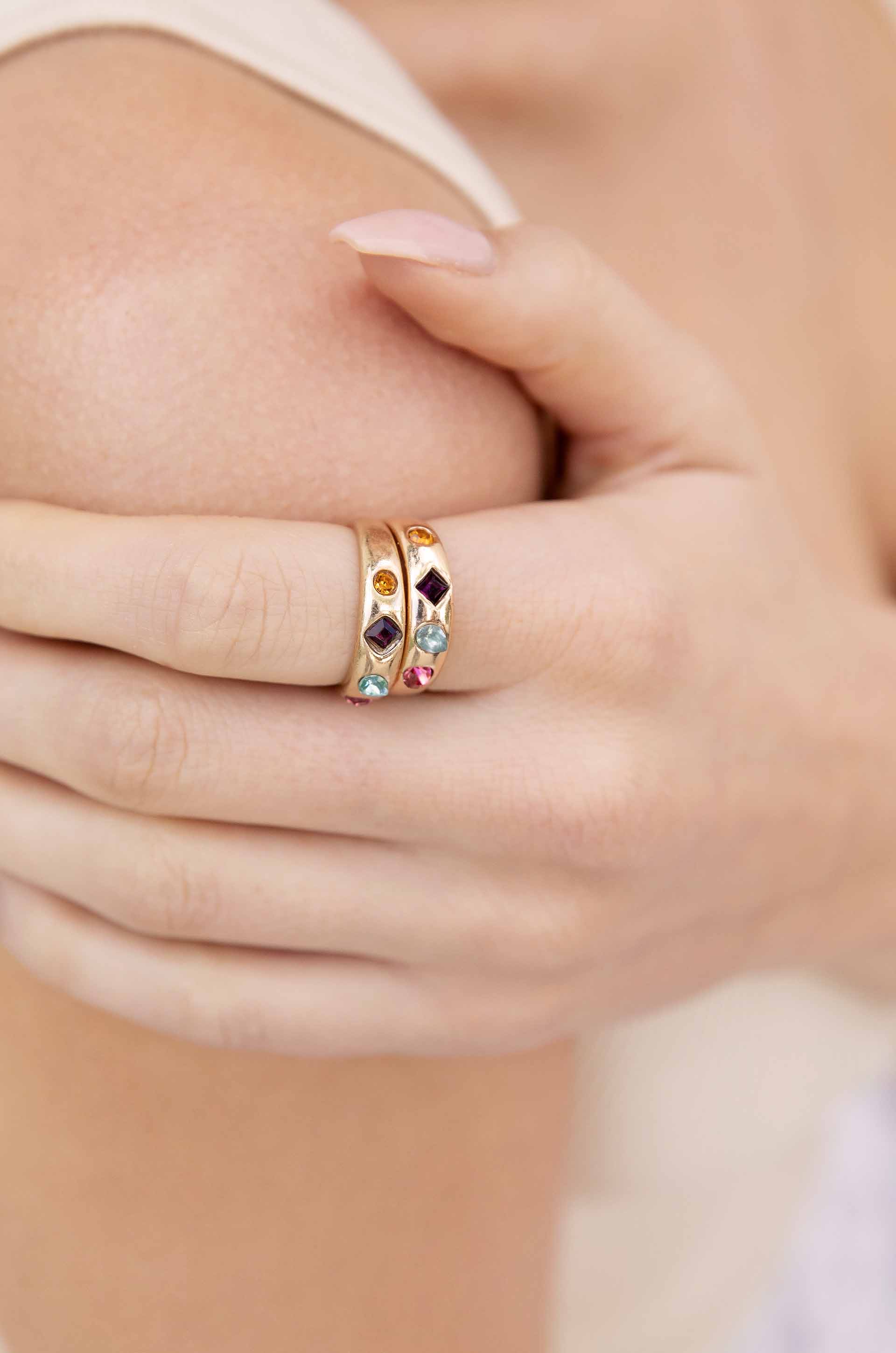 Vibrant Rainbow Crystal Ring for Women - Elegant & Colorful Fashion Jewelry - Perfect for Parties, Weddings & Everyday Wear