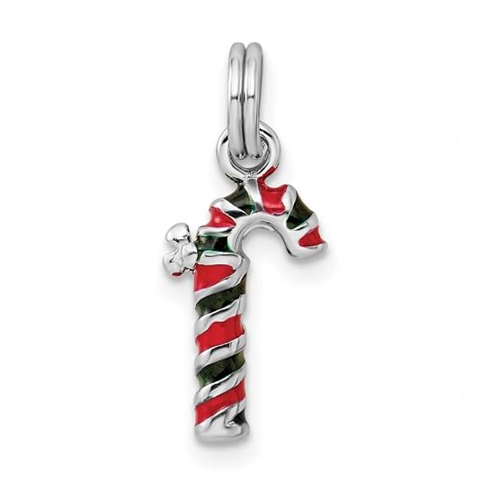 Sterling Silver Rhodium-Plated Enamel Candy Cane Charm Pendant - Christmas Holiday Jewelry Gift for Women - Perfect for Tree Decorations, Stocking Stuffers & Festive Outfits
