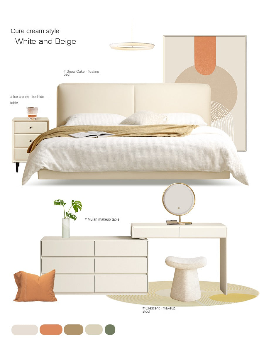 Organic Leather Suspended Bed Frame in Cream - Handcrafted Artisan Design for Modern Bedrooms | Perfect for Master Suites, Guest Rooms & Luxury Apartments