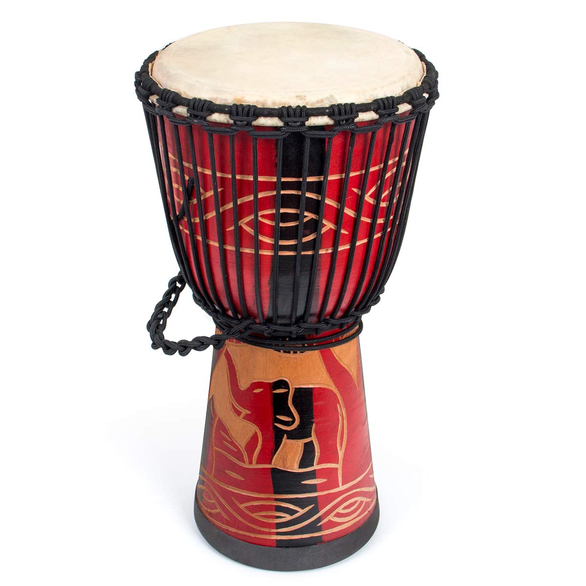 AKLOT 9.5'' x 20'' Hand-Carved African Djembe Drum - Mahogany Wood with Goatskin Drumhead for Adults & Beginners (Red) | Perfect for Music Therapy, Drum Circles, and Cultural Performances