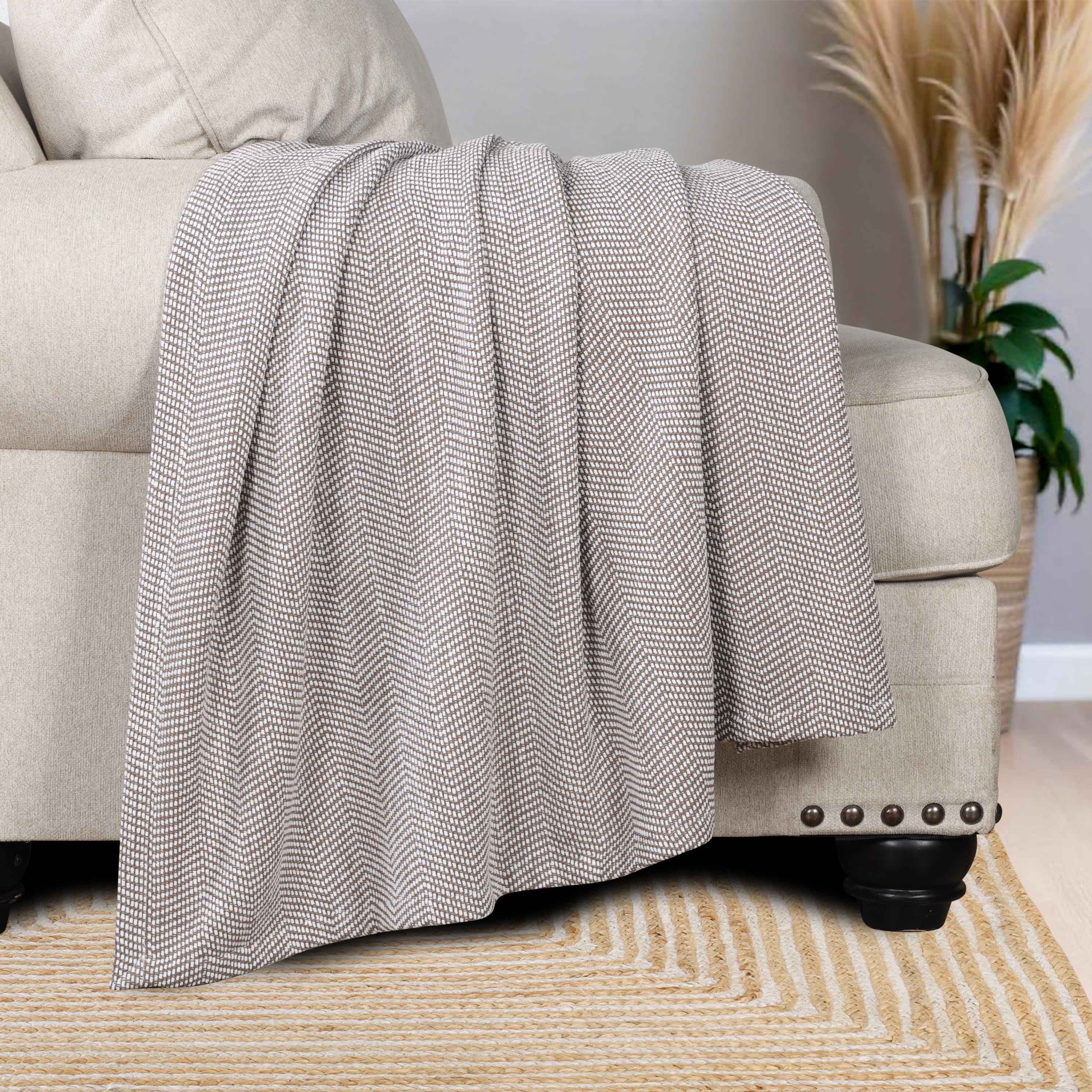 Premium Maya Chenille Herringbone Cotton Blanket - Medium Weight Soft Throw for Bed, Sofa & Couch - Cozy Home Decor for All Seasons