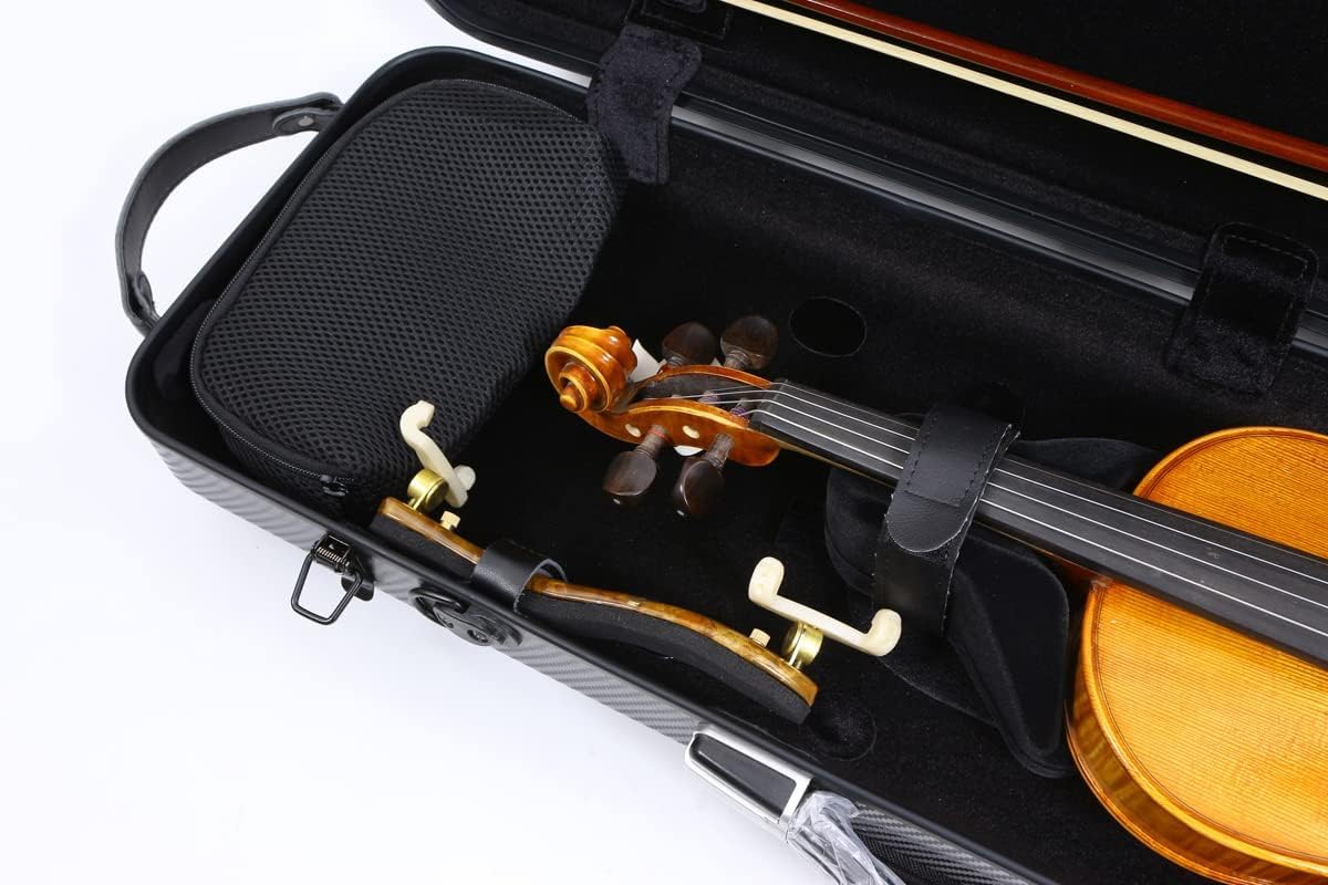 Premium 4/4 Full Size Carbon Fiber Violin Case - High Strength Hard Shell with Durable Handles, Backpack Straps & Music Sheet Pocket (Black, Buckle Lock) - Perfect for Professional Musicians, Travel & Music Lessons