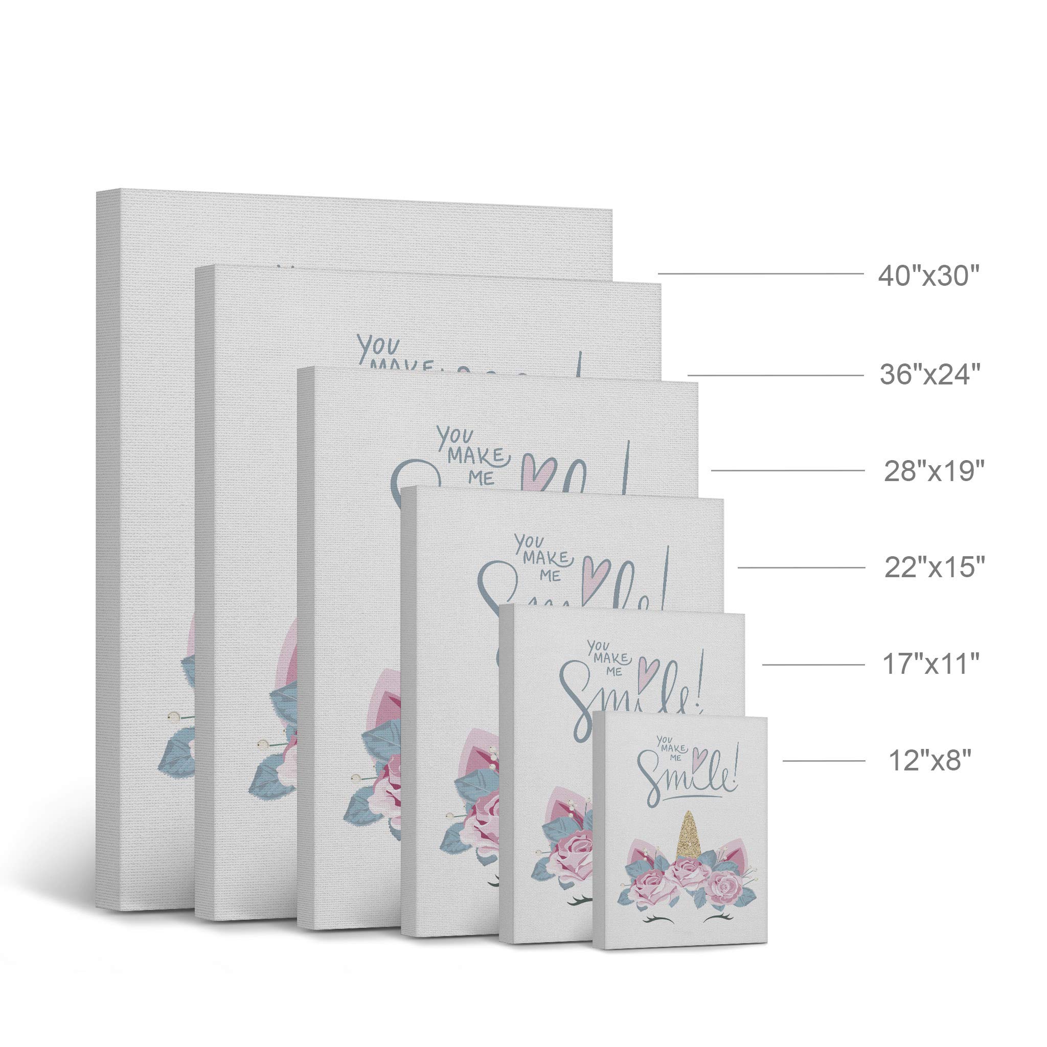 Golden Horn Unicorn with Pink Flowers Canvas Print - Inspirational Quote Wall Art for Kids Room, Nursery & Baby Room Decor - Ready to Hang 12x8 Inch Made in USA | Perfect Birthday Gift & Bedroom Wall Decoration