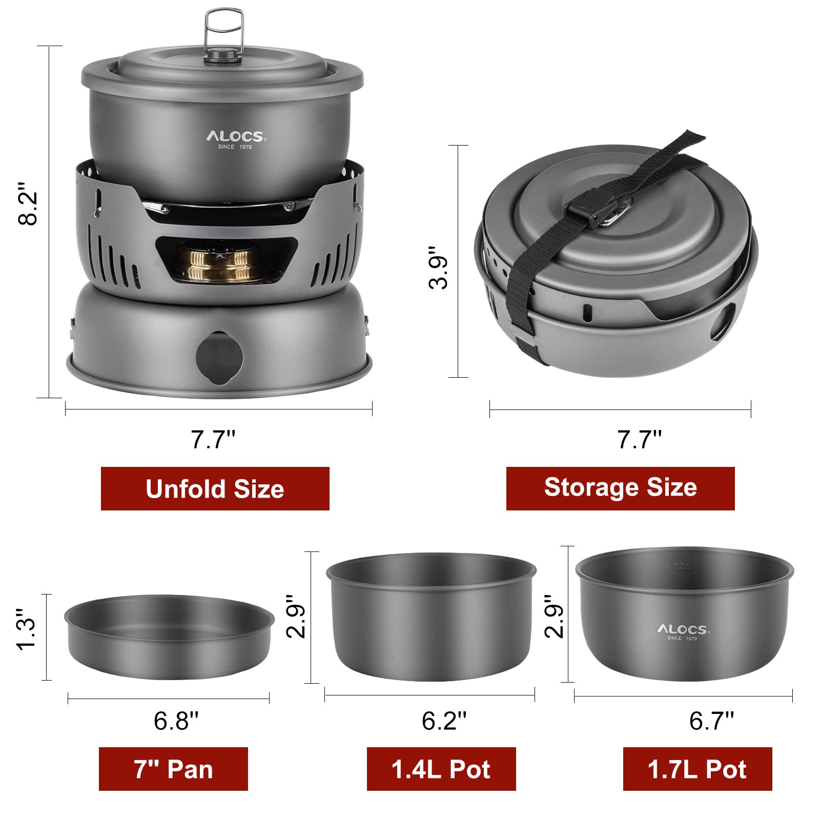 ALOCS 11-Piece Lightweight Camping Cookware Set with Alcohol & Gas Stove Burner - Portable Outdoor Cooking Kit for Camping, Hiking, Backpacking & Picnics | Durable Stainless Steel Pots & Pans for RV, Survival & Emergency Preparedness