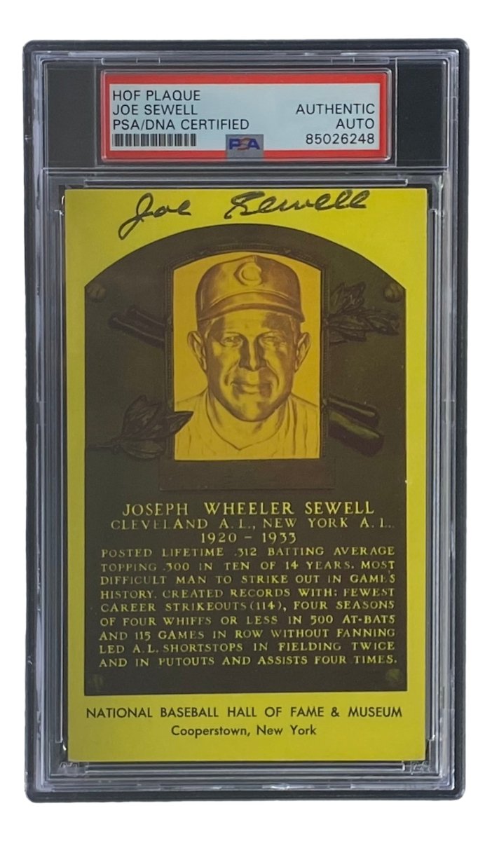 Joe Sewell Autographed 4x6 Cleveland Indians Hall of Fame Plaque Card - PSA/DNA Certified #85026248 - Perfect for Baseball Memorabilia Collectors & Sports Fans Display