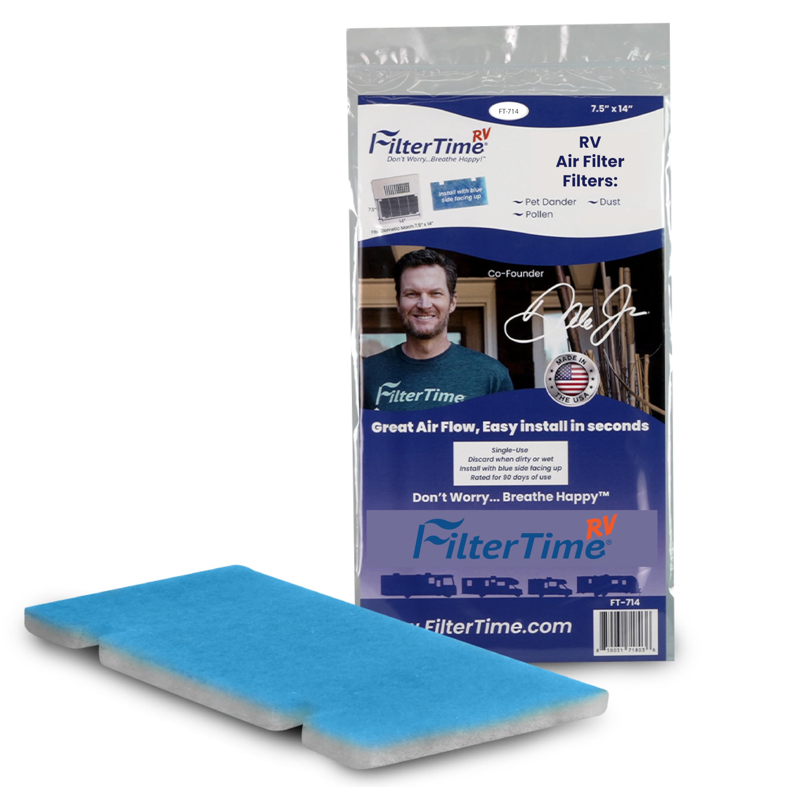RV FT-714 RV Air Filter 7.5”x14” MERV 6 Replacement for Dometic Air Grille | AC Filter for RV & Camper | 1-Pack Made in USA | Improves Indoor Air Quality for Comfortable Travel