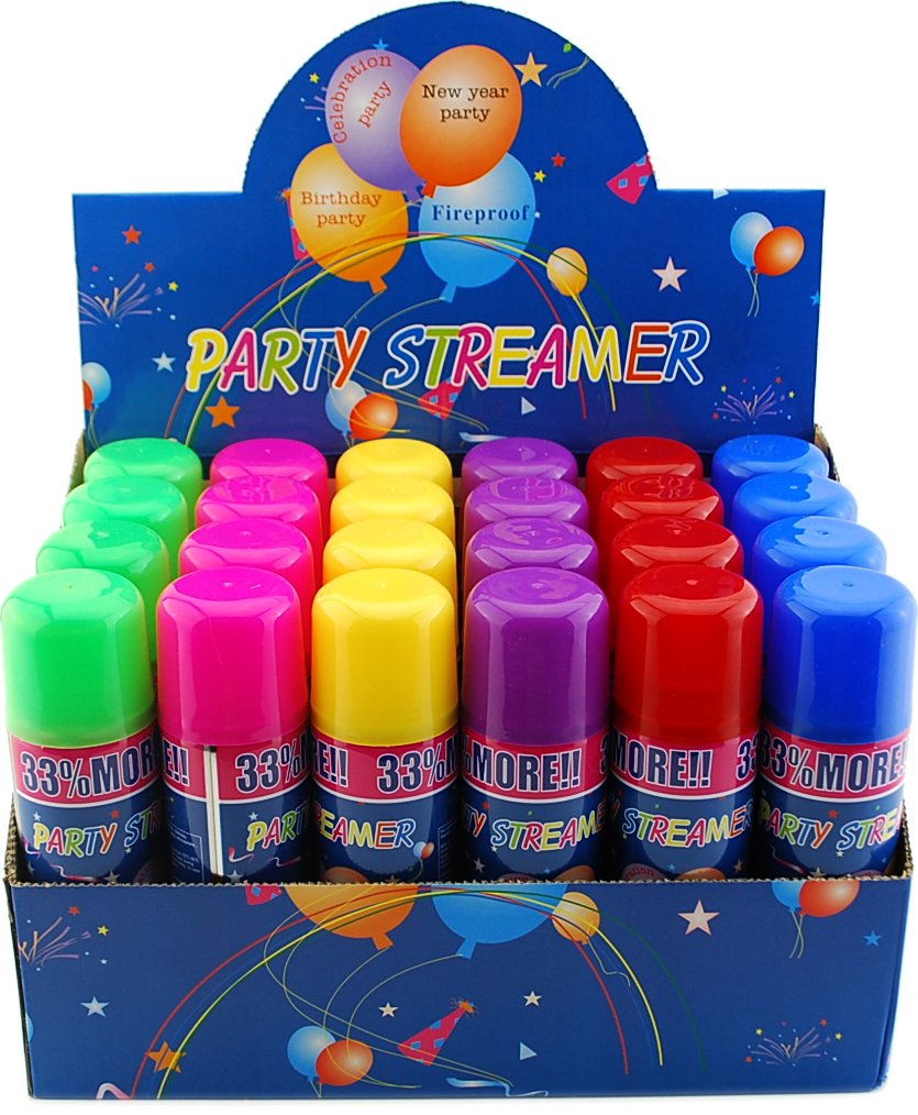 96 Pack Party Streamer Spray String in a Can - Colorful Kids Party Supplies for Birthdays, Celebrations & Events - Fun for Festive Decorations & Photo Booths