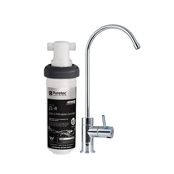 Puretec Z18 Quick Twist Undersink Water Filtration System with Lead Reduction & Chrome Faucet - Clean Drinking Water for Kitchen, RV & Office Use