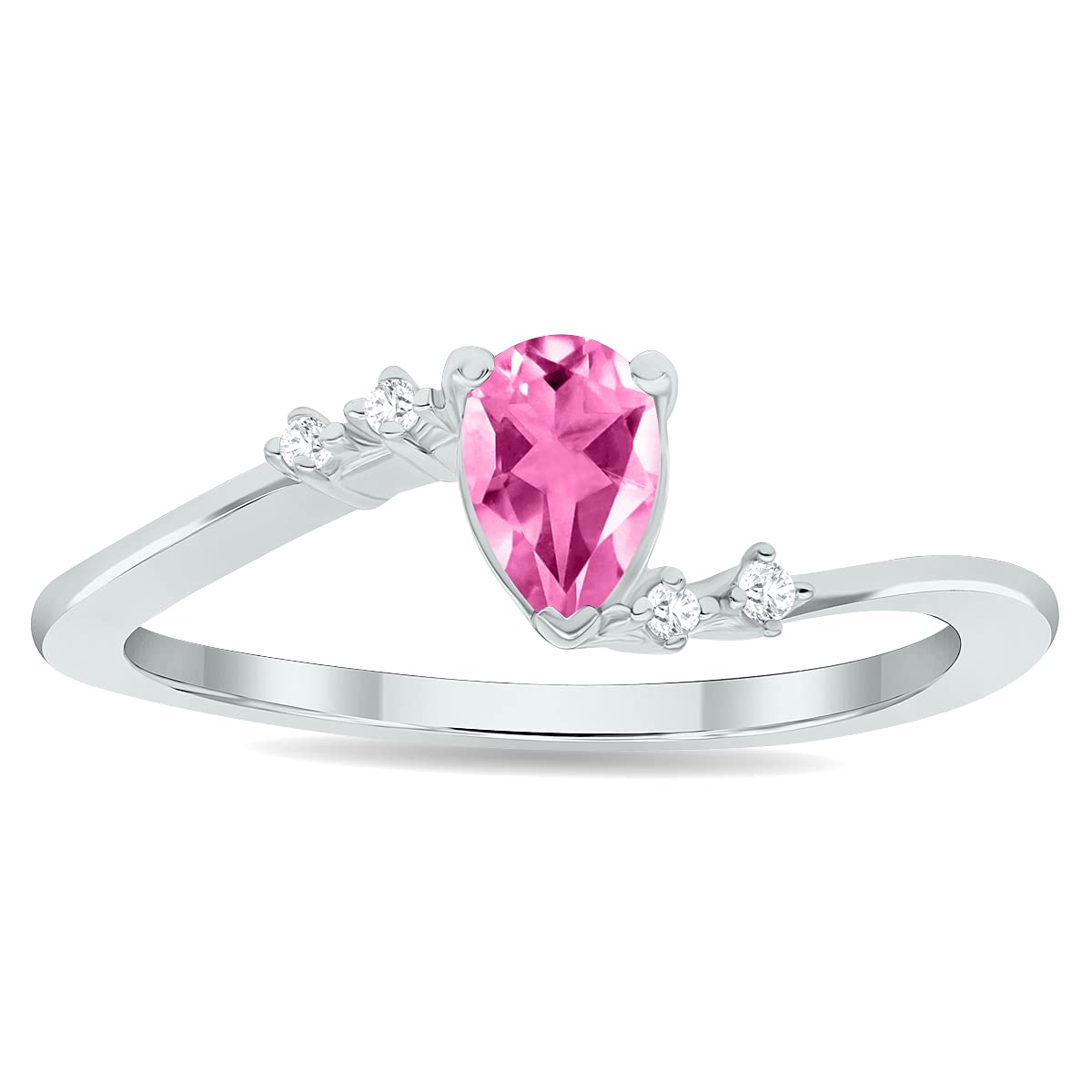 10K White Gold Pink Topaz and Diamond Wave Ring for Women - Elegant Jewelry Gift for Anniversary, Birthday & Special Occasions