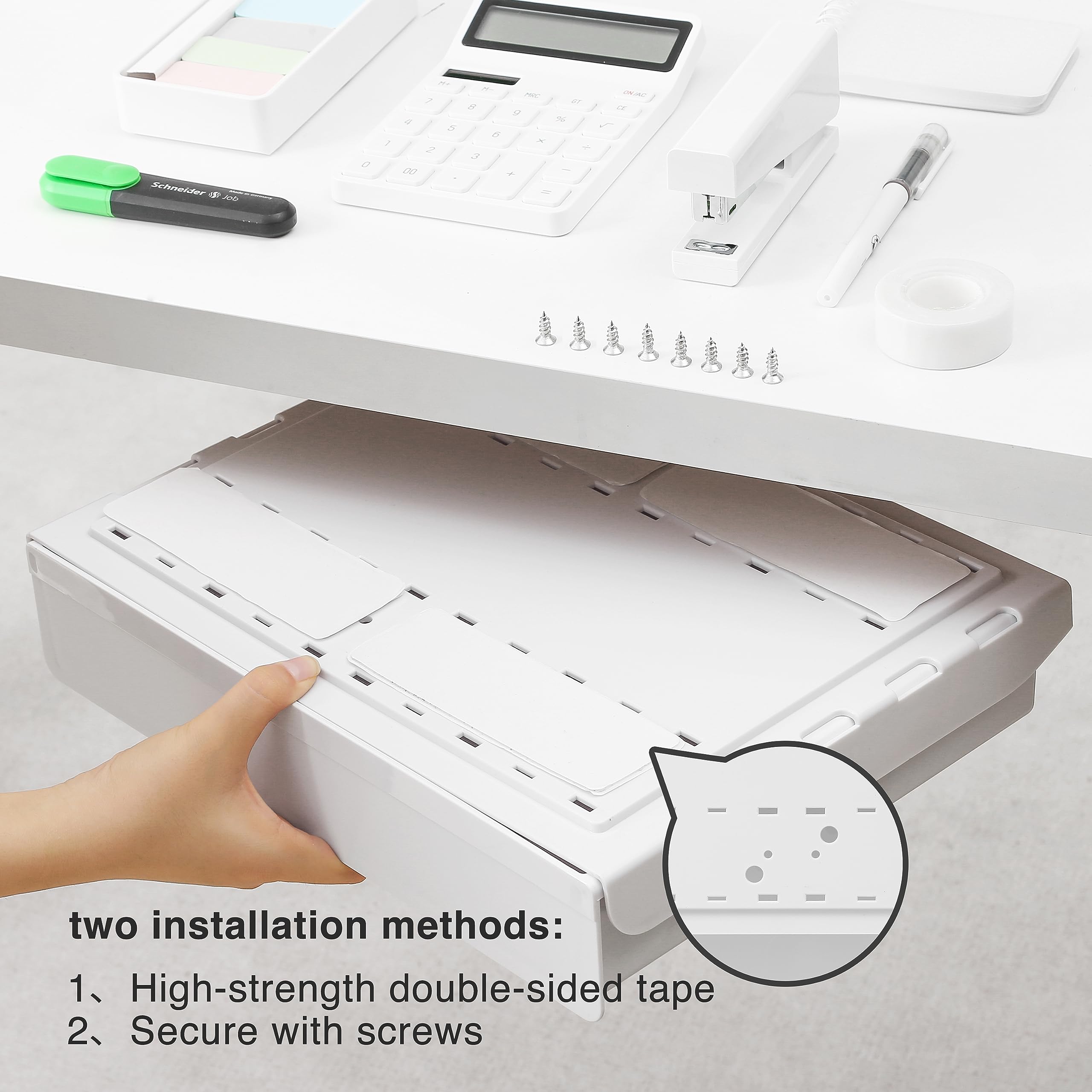 Under Desk Drawer Organizer - Extra Large Hidden Storage Tray for Office & Home Workspace | Slide-Out Pencil Holder & Desktop Organizer with Screw Adhesive Tape | Perfect for Desk Accessories, Stationery & Workspace Organization