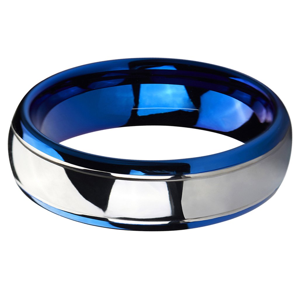 6mm & 8mm Blue Tungsten Carbide Wedding Rings for Men and Women - Silver Dome Bridal Engagement Bands - Perfect for Anniversaries, Proposals & Couple Jewelry Gifts