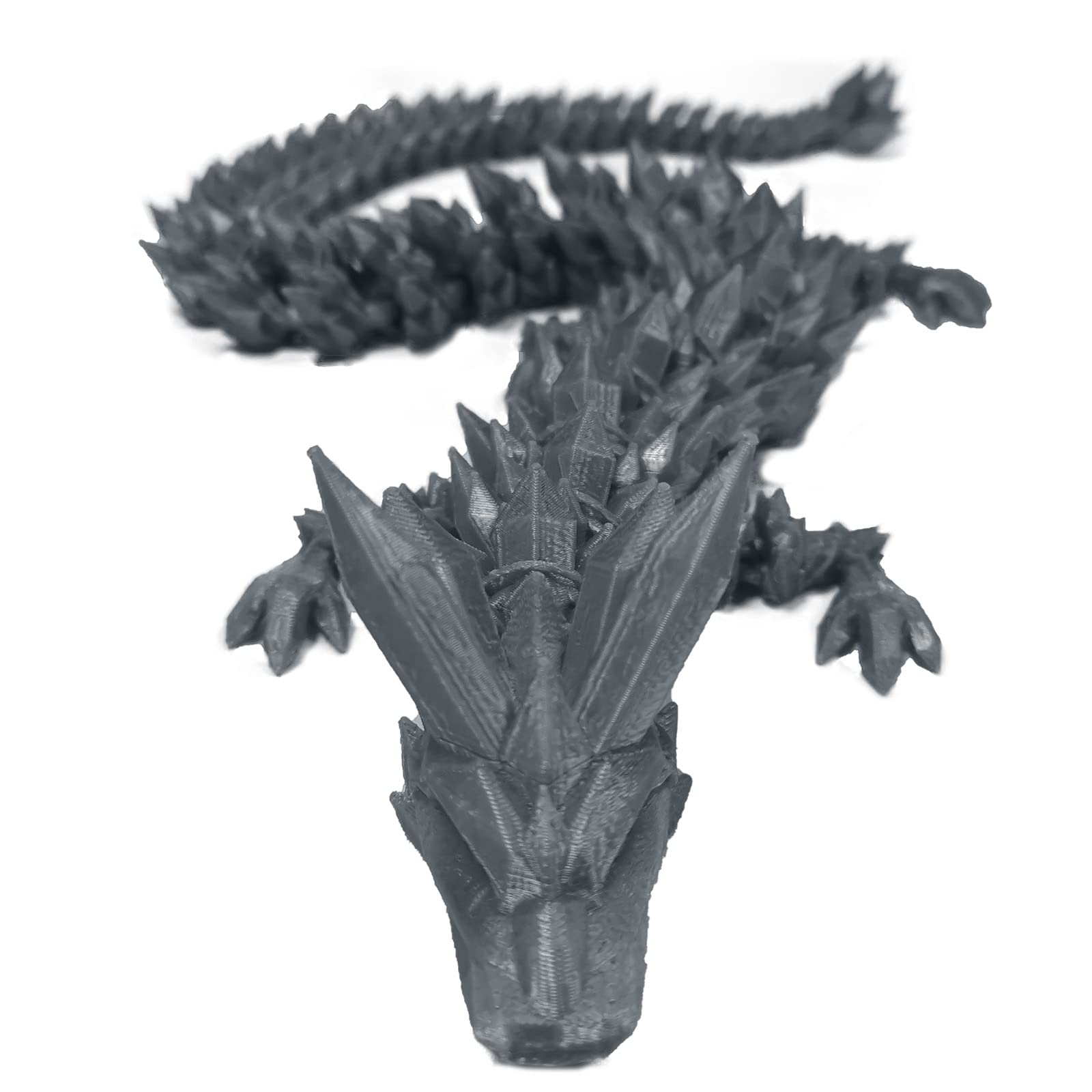 3D Printed Crystal Dragon Toy - Poseable & Rotatable Articulated Dragon Figure for Kids & Adults - 13.8 Inch Gray Dragon Statue for Stress Relief, Anxiety Relief, Home Decor, Desk Display, and Fantasy Collectibles