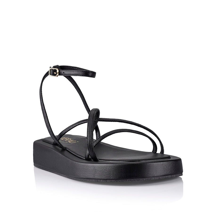 Bondi Flatform Sandals for Women - Black Smooth Leather Summer Slide Sandals | Comfortable Beach Walking Shoes for Vacation, Poolside & Casual Outings